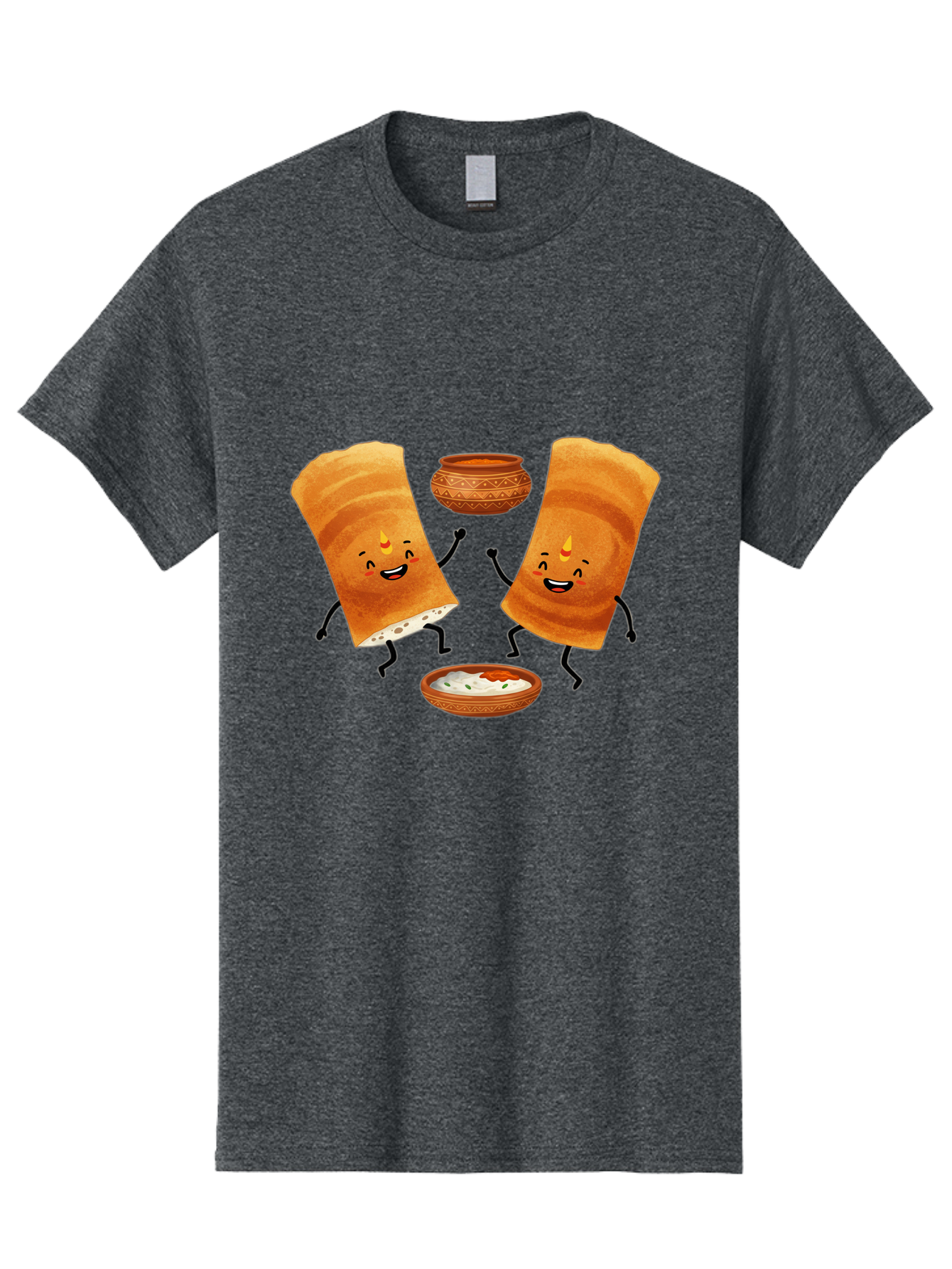 Dosa-Characters Men'S Graphic Tee, 100% Cotton, Comfortable Casual Summer Wear, Machine Washable, Cartoon Dosa Characters, Dancing Dosas, Sambar, Chutney, Indian Food, Dosa Dance, Funny Dosas, Animated Dosas, Indian Cuisine, Dosa Fun Baa539