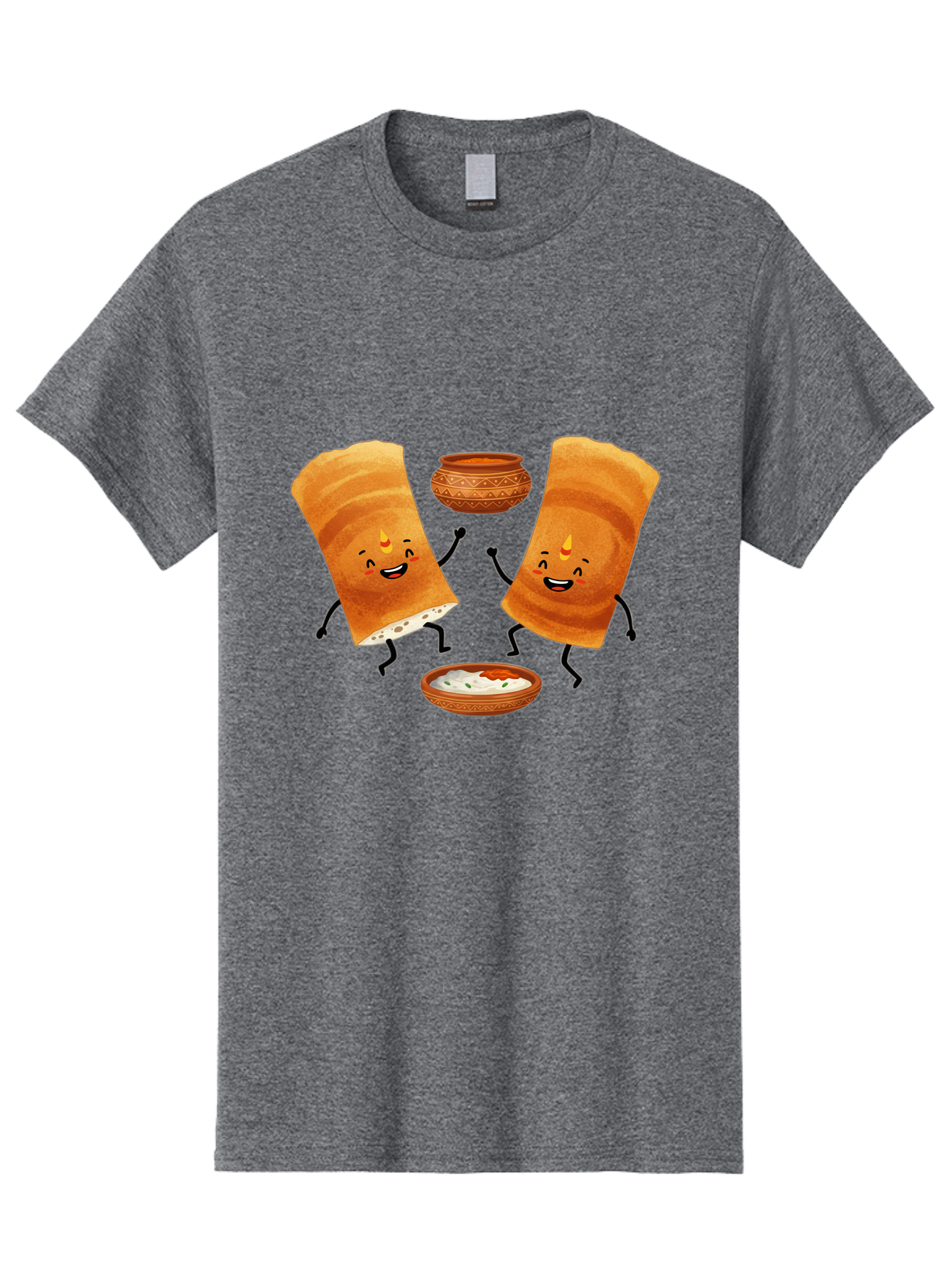 Dosa-Characters Men'S Graphic Tee, 100% Cotton, Comfortable Casual Summer Wear, Machine Washable, Cartoon Dosa Characters, Dancing Dosas, Sambar, Chutney, Indian Food, Dosa Dance, Funny Dosas, Animated Dosas, Indian Cuisine, Dosa Fun Baa539