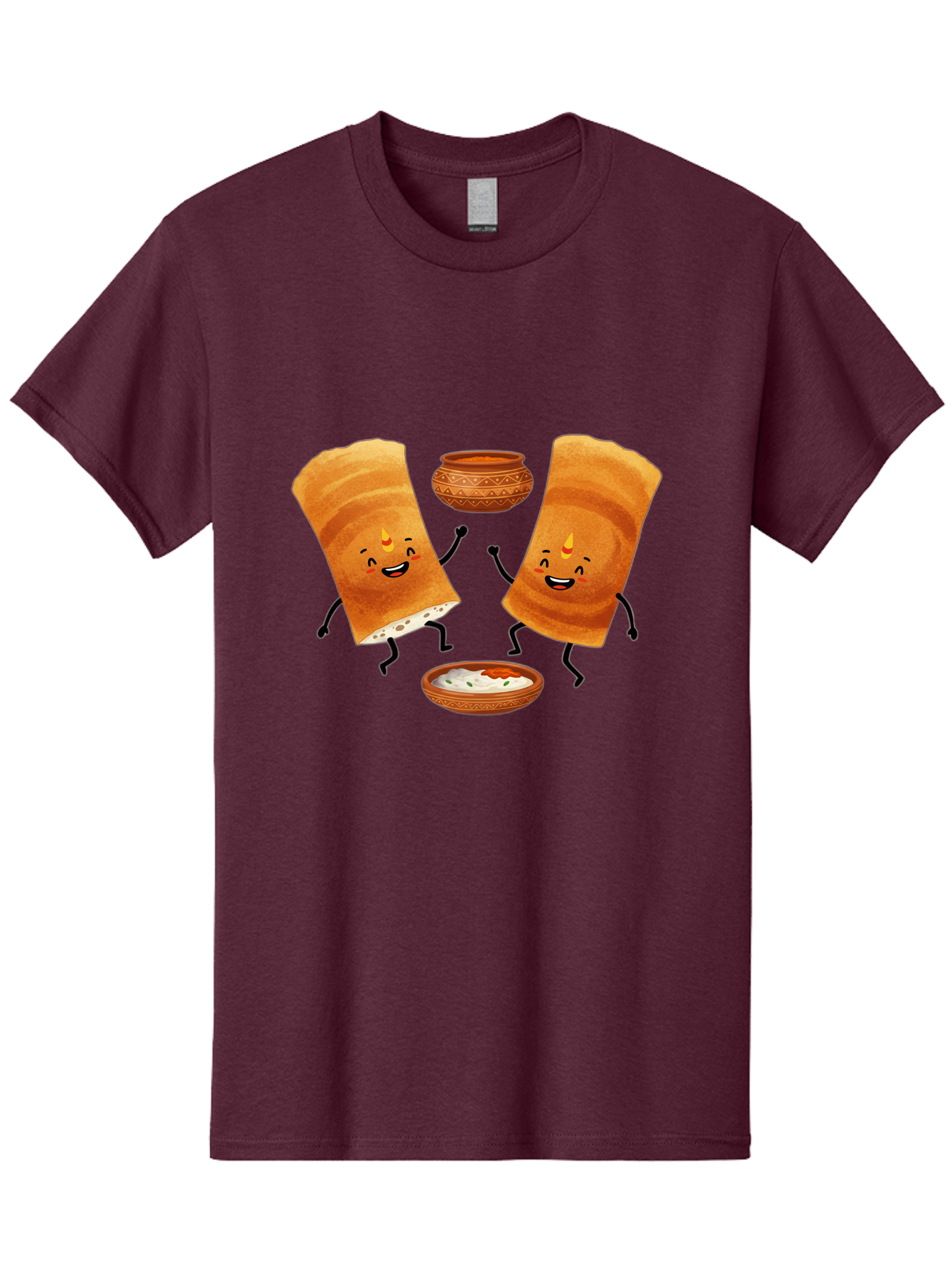 Dosa-Characters Men'S Graphic Tee, 100% Cotton, Comfortable Casual Summer Wear, Machine Washable, Cartoon Dosa Characters, Dancing Dosas, Sambar, Chutney, Indian Food, Dosa Dance, Funny Dosas, Animated Dosas, Indian Cuisine, Dosa Fun Baa539