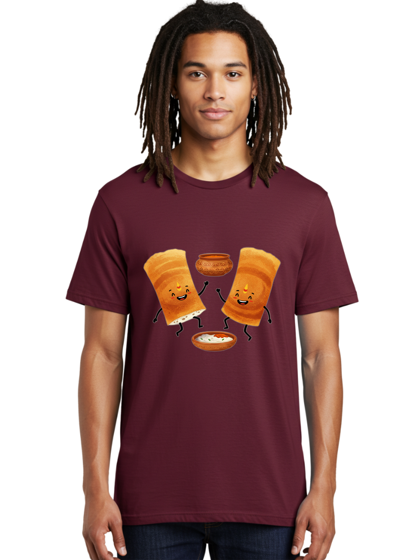 Dosa-Characters Men'S Graphic Tee, 100% Cotton, Comfortable Casual Summer Wear, Machine Washable, Cartoon Dosa Characters, Dancing Dosas, Sambar, Chutney, Indian Food, Dosa Dance, Funny Dosas, Animated Dosas, Indian Cuisine, Dosa Fun Baa539