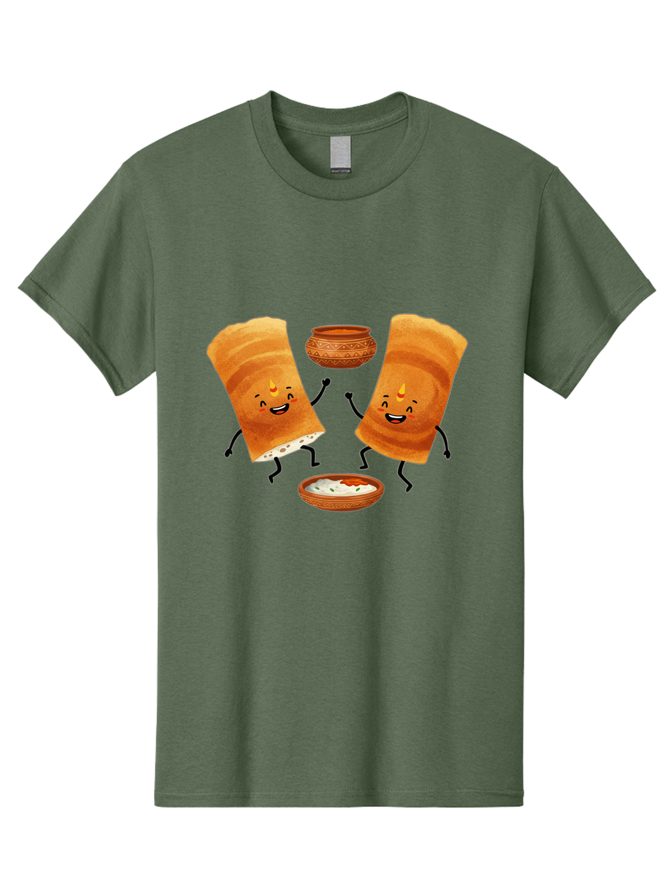 Dosa-Characters Men'S Graphic Tee, 100% Cotton, Comfortable Casual Summer Wear, Machine Washable, Cartoon Dosa Characters, Dancing Dosas, Sambar, Chutney, Indian Food, Dosa Dance, Funny Dosas, Animated Dosas, Indian Cuisine, Dosa Fun Baa539