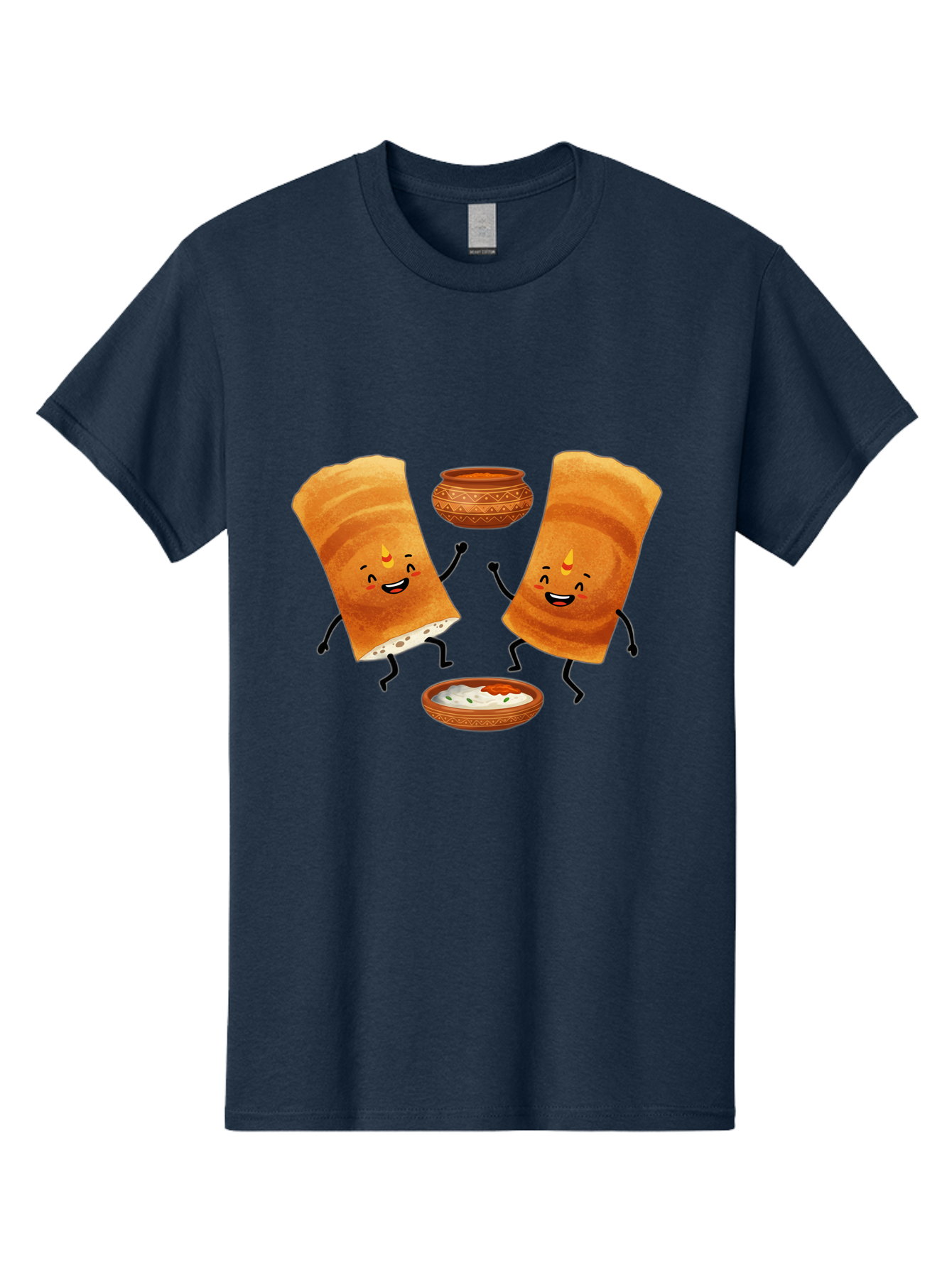 Dosa-Characters Men'S Graphic Tee, 100% Cotton, Comfortable Casual Summer Wear, Machine Washable, Cartoon Dosa Characters, Dancing Dosas, Sambar, Chutney, Indian Food, Dosa Dance, Funny Dosas, Animated Dosas, Indian Cuisine, Dosa Fun Baa539