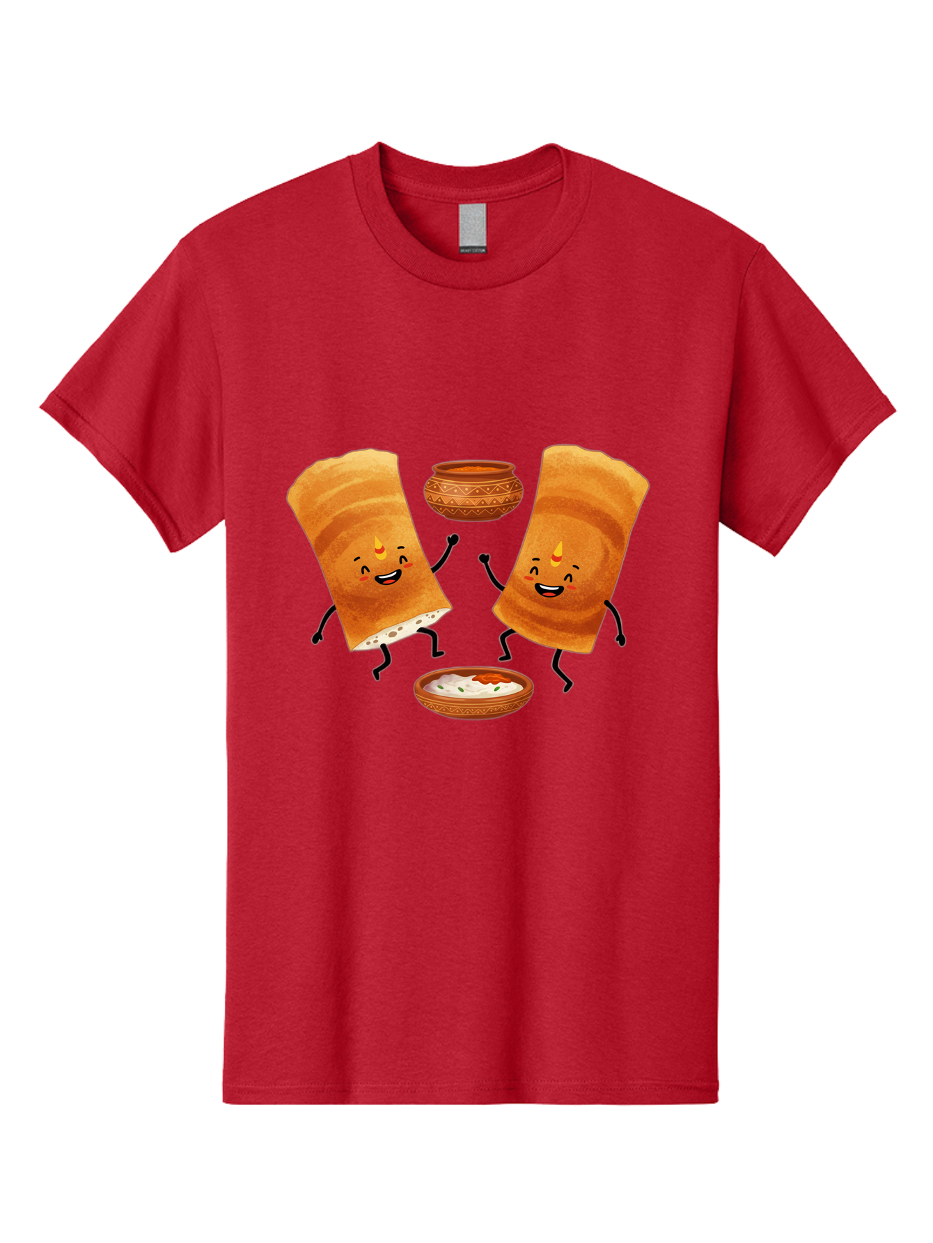 Dosa-Characters Men'S Graphic Tee, 100% Cotton, Comfortable Casual Summer Wear, Machine Washable, Cartoon Dosa Characters, Dancing Dosas, Sambar, Chutney, Indian Food, Dosa Dance, Funny Dosas, Animated Dosas, Indian Cuisine, Dosa Fun Baa539