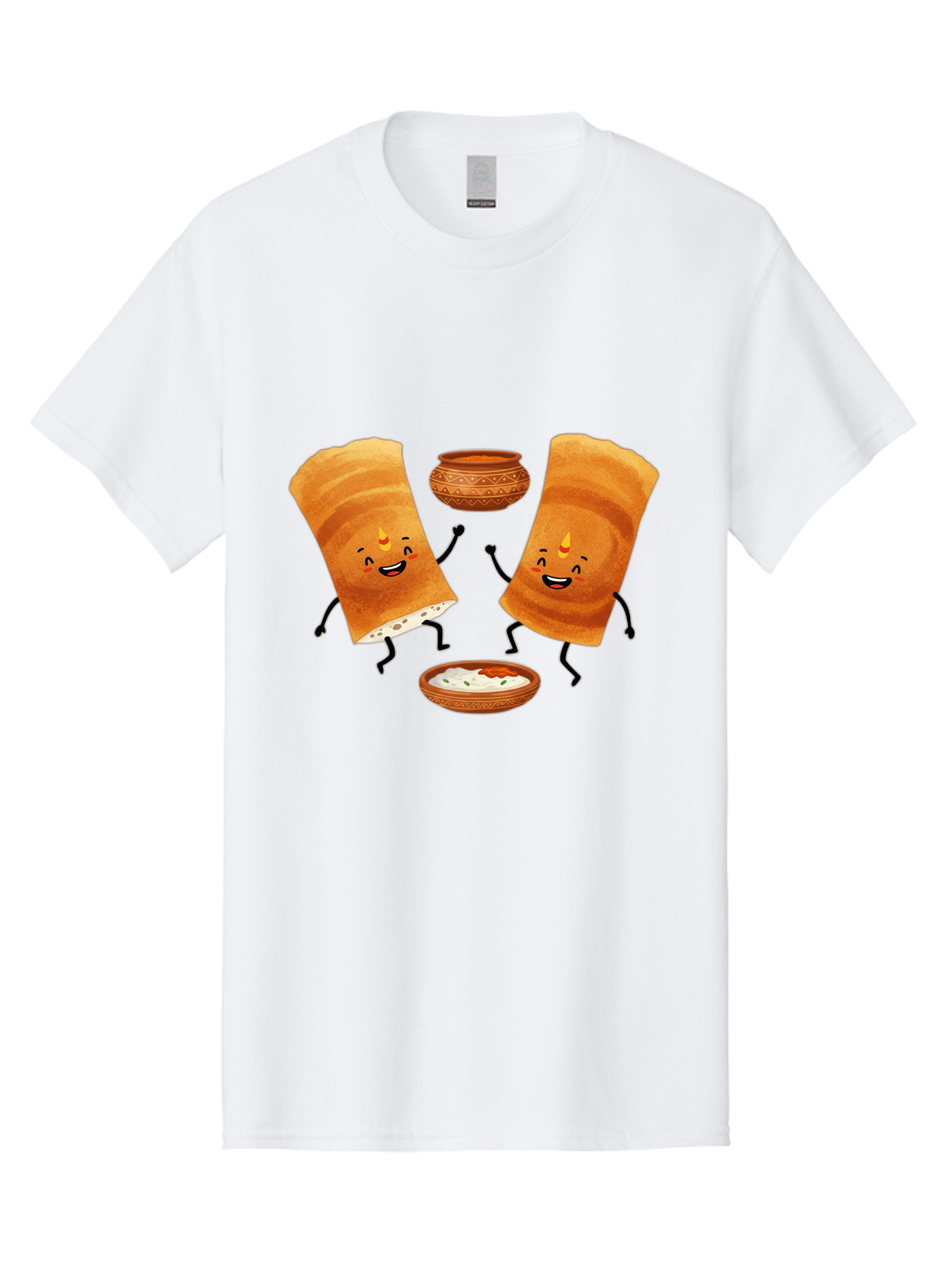 Dosa-Characters Men'S Graphic Tee, 100% Cotton, Comfortable Casual Summer Wear, Machine Washable, Cartoon Dosa Characters, Dancing Dosas, Sambar, Chutney, Indian Food, Dosa Dance, Funny Dosas, Animated Dosas, Indian Cuisine, Dosa Fun Baa539