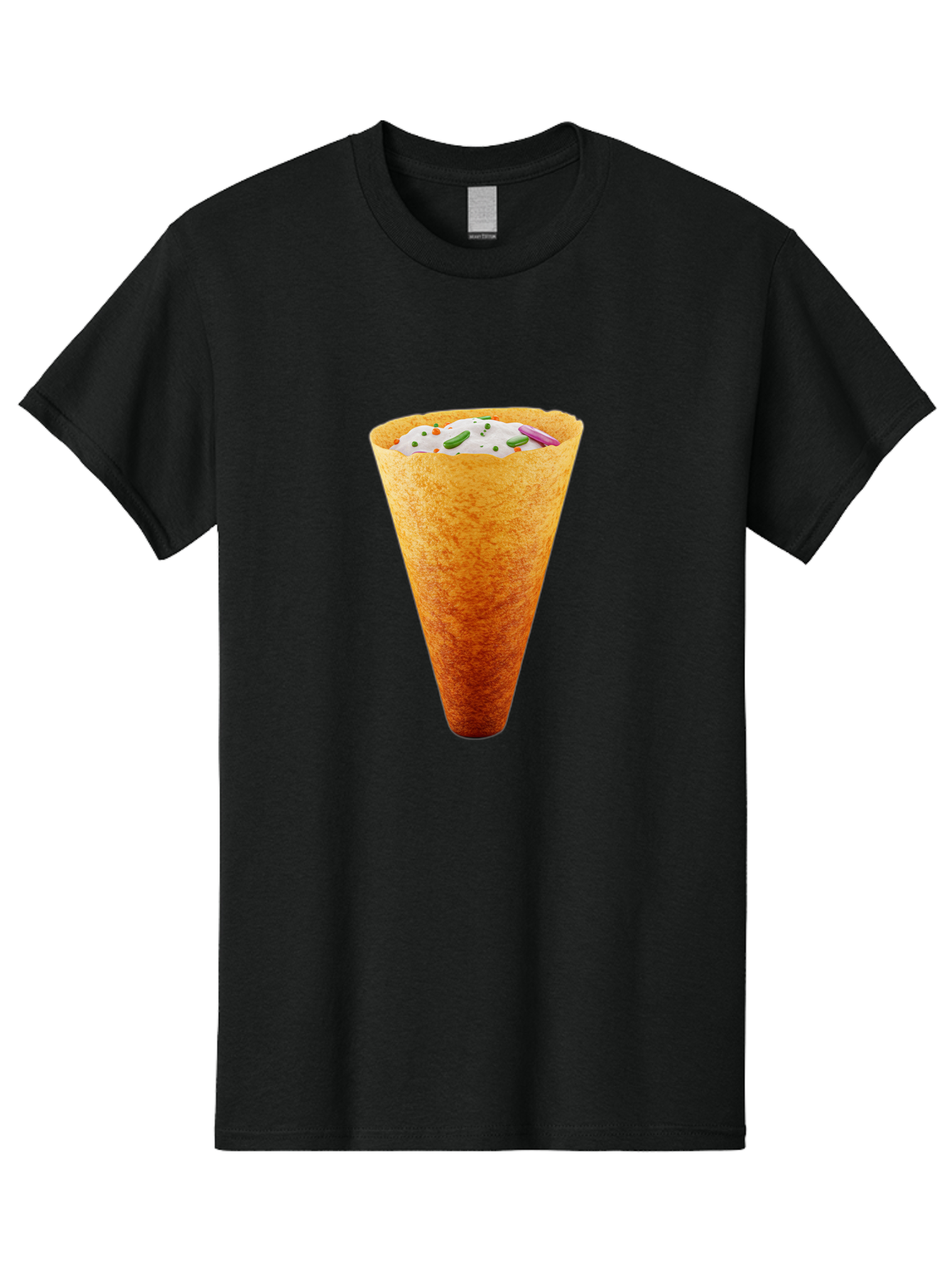 Dosa-Cone Men'S Graphic Tee, 100% Cotton, Comfortable Casual Summer Wear, Machine Washable, Masala Cone, Indian Street Food, Crispy Cone, Savory Snack, Flavorful Filling, Chutney, Spices, Appetizing Treat Baa540