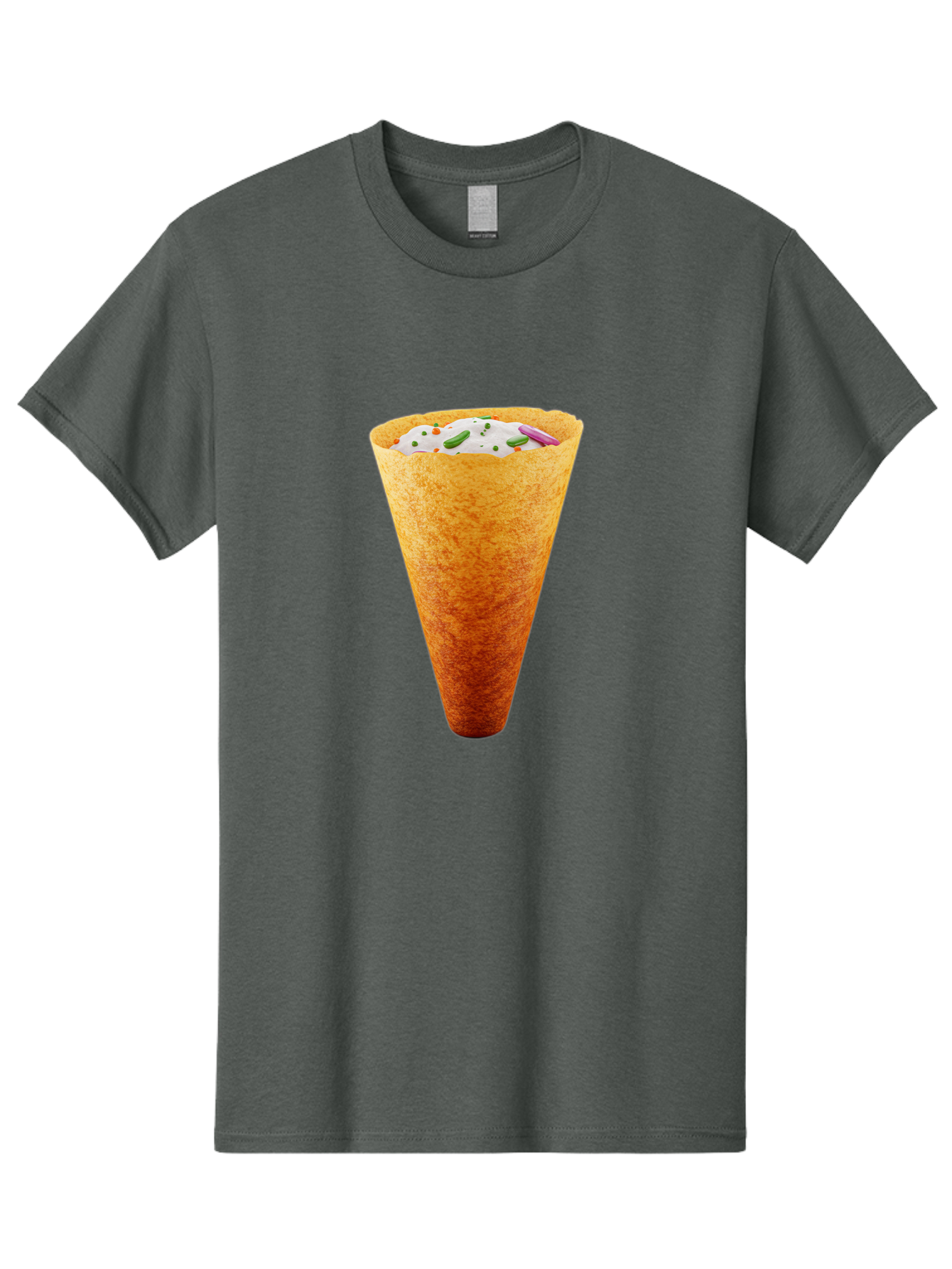 Dosa-Cone Men'S Graphic Tee, 100% Cotton, Comfortable Casual Summer Wear, Machine Washable, Masala Cone, Indian Street Food, Crispy Cone, Savory Snack, Flavorful Filling, Chutney, Spices, Appetizing Treat Baa540