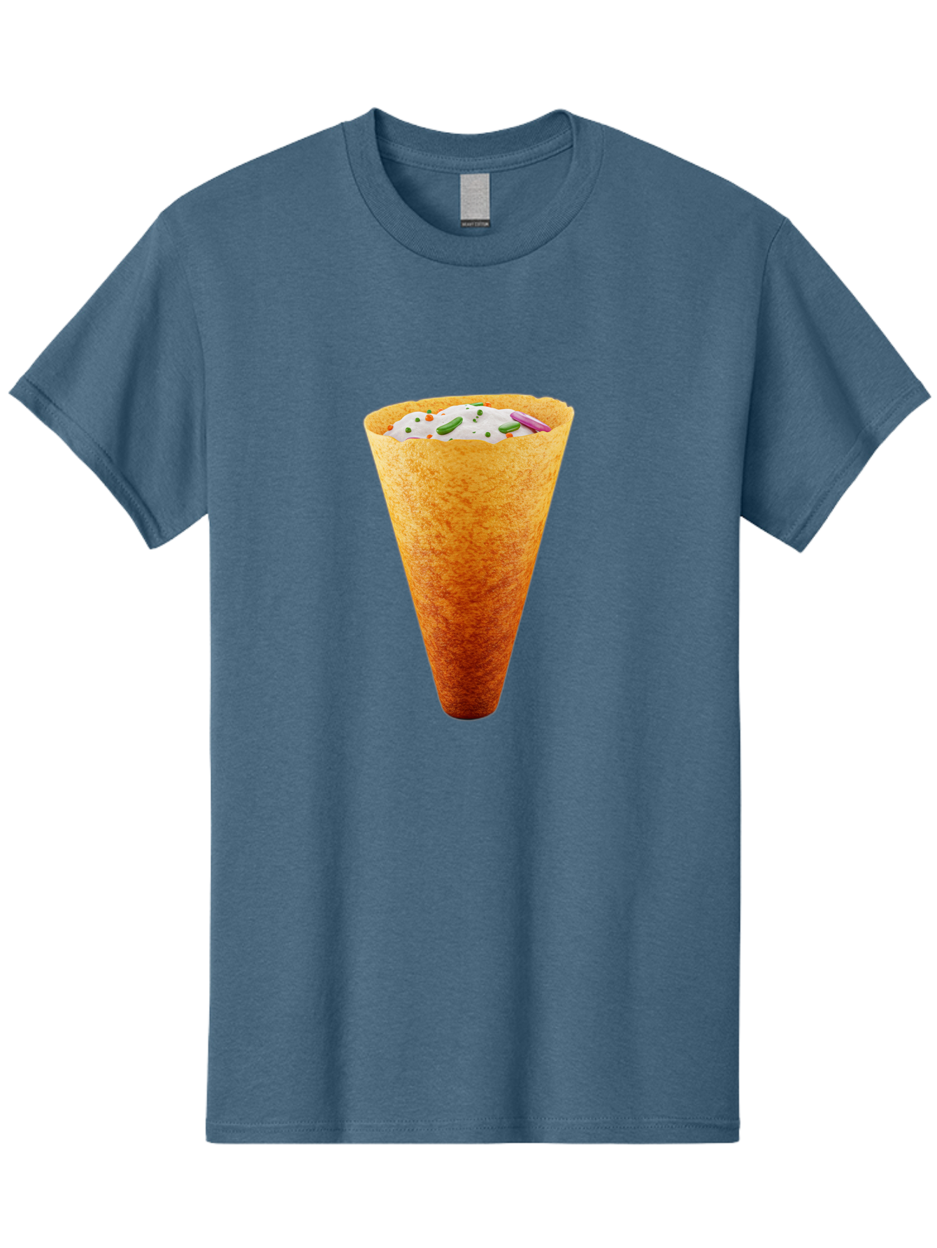 Dosa-Cone Men'S Graphic Tee, 100% Cotton, Comfortable Casual Summer Wear, Machine Washable, Masala Cone, Indian Street Food, Crispy Cone, Savory Snack, Flavorful Filling, Chutney, Spices, Appetizing Treat Baa540