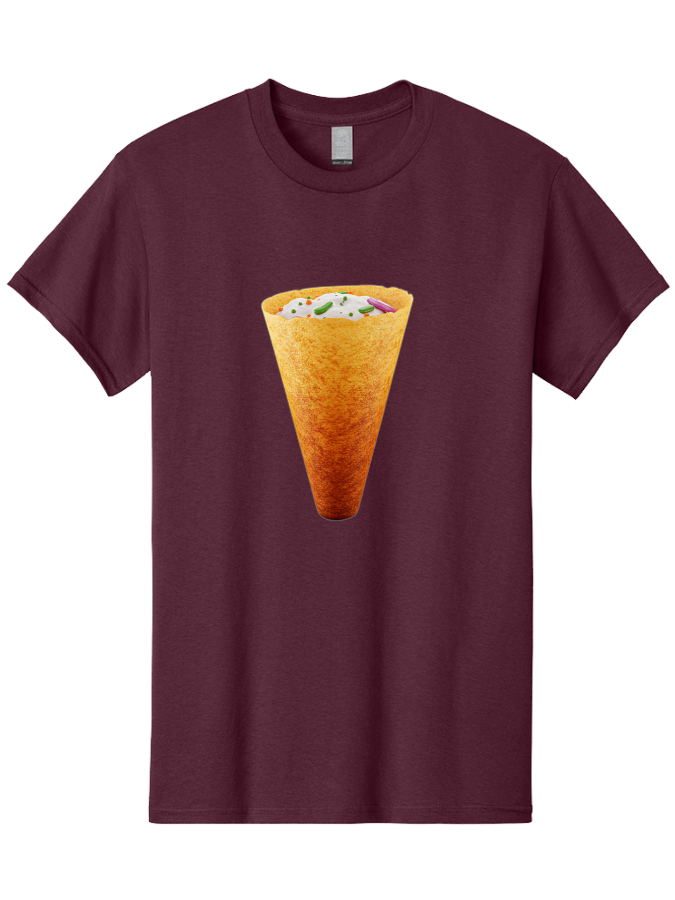 Dosa-Cone Men'S Graphic Tee, 100% Cotton, Comfortable Casual Summer Wear, Machine Washable, Masala Cone, Indian Street Food, Crispy Cone, Savory Snack, Flavorful Filling, Chutney, Spices, Appetizing Treat Baa540