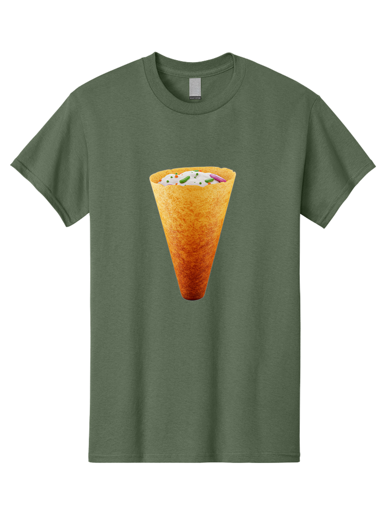 Dosa-Cone Men'S Graphic Tee, 100% Cotton, Comfortable Casual Summer Wear, Machine Washable, Masala Cone, Indian Street Food, Crispy Cone, Savory Snack, Flavorful Filling, Chutney, Spices, Appetizing Treat Baa540