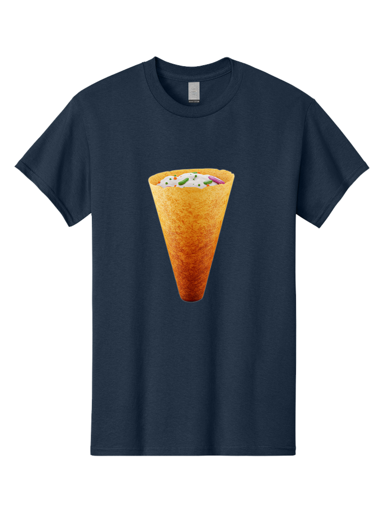 Dosa-Cone Men'S Graphic Tee, 100% Cotton, Comfortable Casual Summer Wear, Machine Washable, Masala Cone, Indian Street Food, Crispy Cone, Savory Snack, Flavorful Filling, Chutney, Spices, Appetizing Treat Baa540