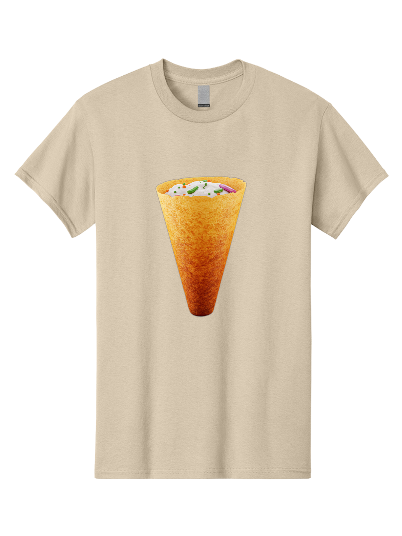 Dosa-Cone Men'S Graphic Tee, 100% Cotton, Comfortable Casual Summer Wear, Machine Washable, Masala Cone, Indian Street Food, Crispy Cone, Savory Snack, Flavorful Filling, Chutney, Spices, Appetizing Treat Baa540