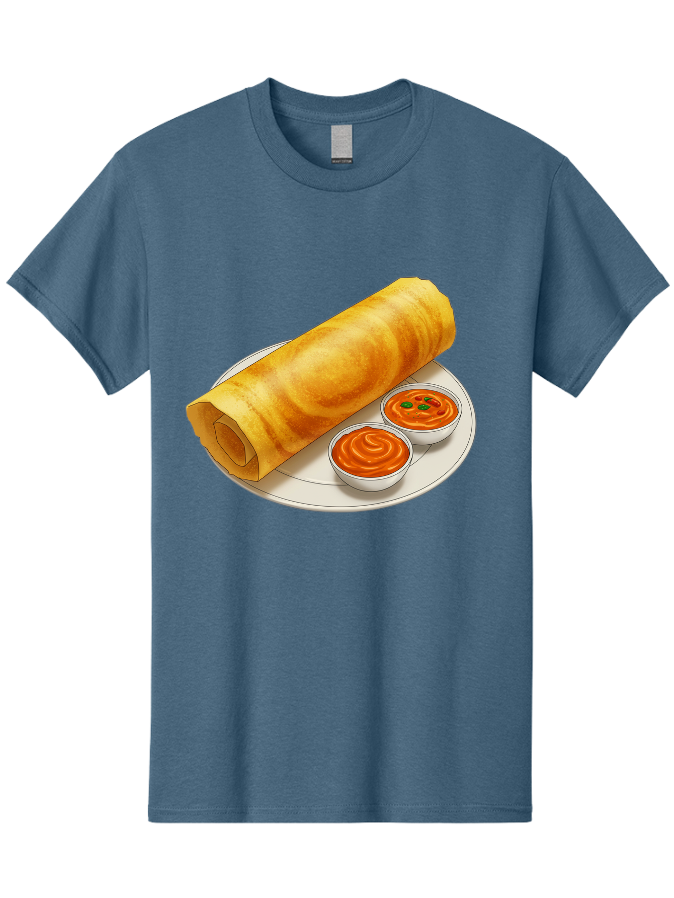 Dosa-With-Chutney Men'S Graphic Tee, 100% Cotton, Comfortable Casual Summer Wear, Machine Washable, Masala Dosa, South Indian Cuisine, Crepe, Spicy Chutney, Savory Dish, Indian Food, Traditional Breakfast, Delicious Meal, Food Illustration, Baa544