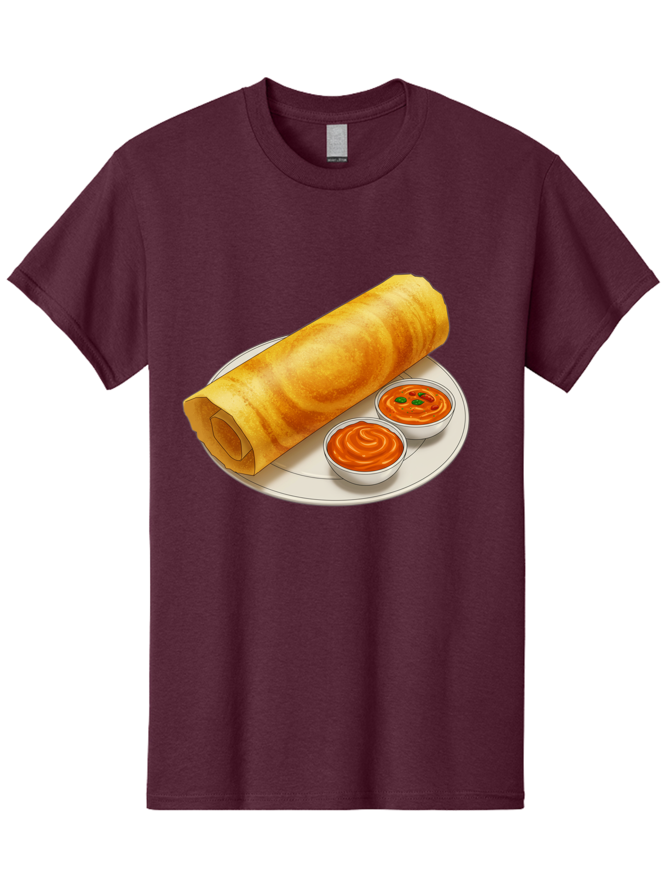 Dosa-With-Chutney Men'S Graphic Tee, 100% Cotton, Comfortable Casual Summer Wear, Machine Washable, Masala Dosa, South Indian Cuisine, Crepe, Spicy Chutney, Savory Dish, Indian Food, Traditional Breakfast, Delicious Meal, Food Illustration, Baa544