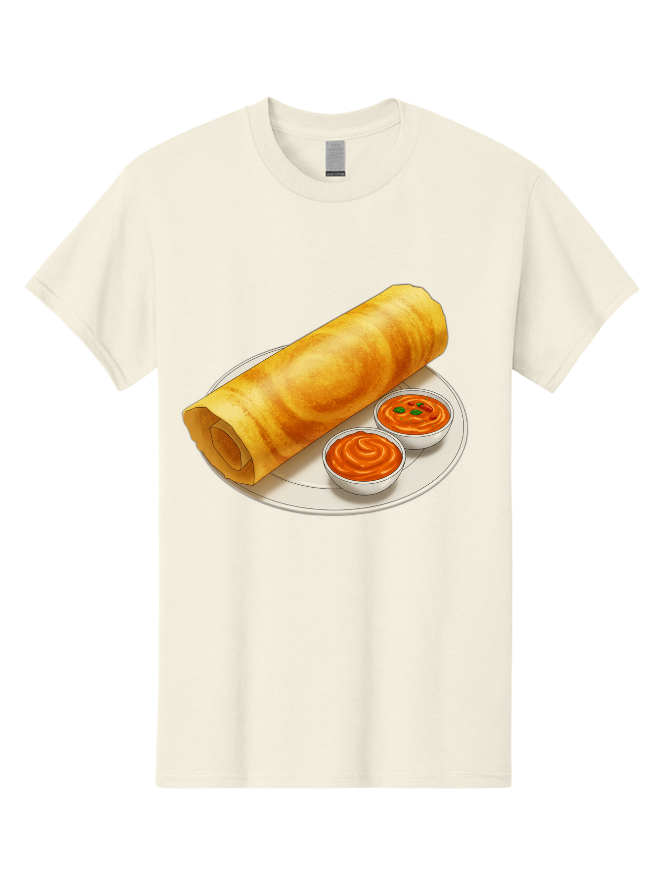 Dosa-With-Chutney Men'S Graphic Tee, 100% Cotton, Comfortable Casual Summer Wear, Machine Washable, Masala Dosa, South Indian Cuisine, Crepe, Spicy Chutney, Savory Dish, Indian Food, Traditional Breakfast, Delicious Meal, Food Illustration, Baa544