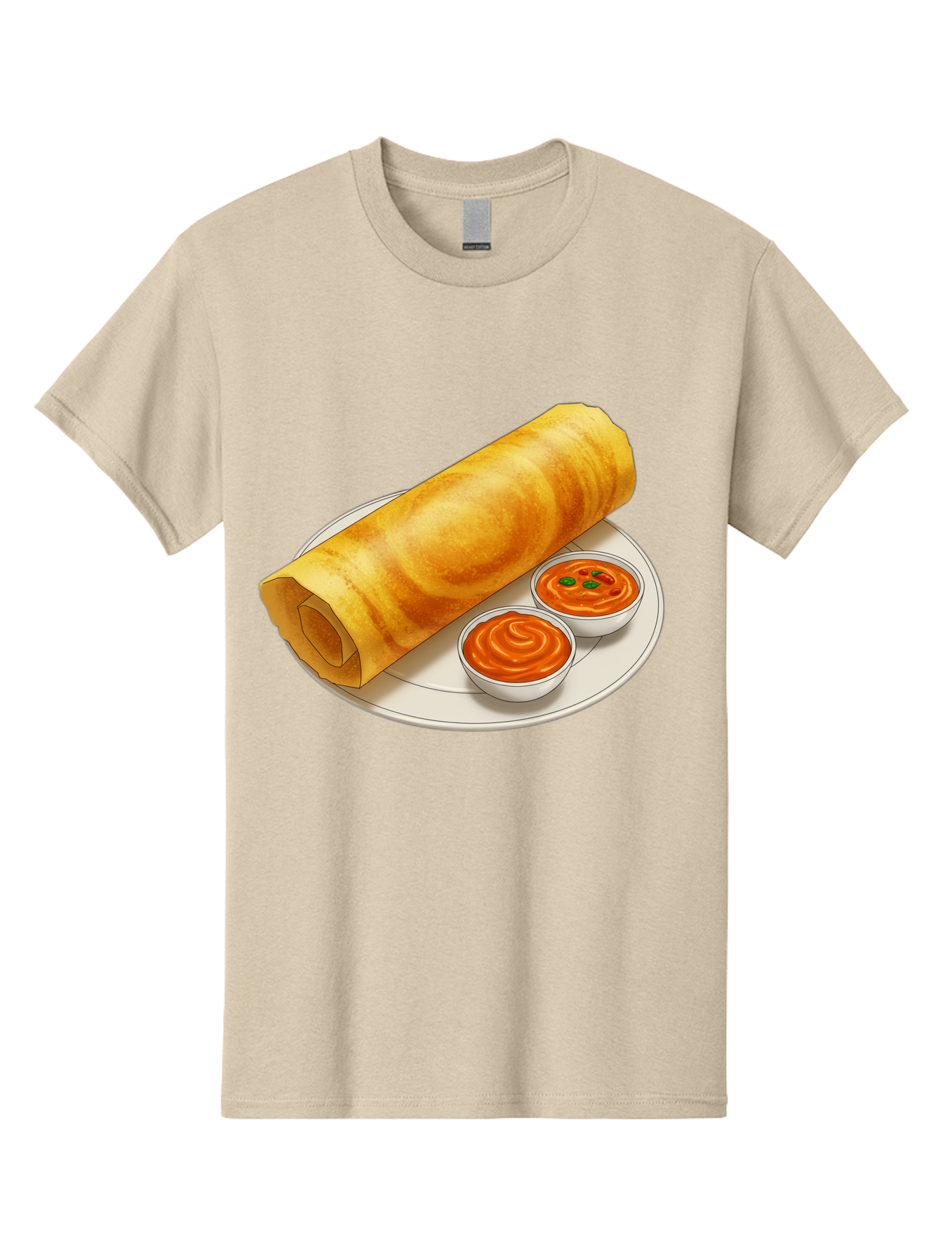 Dosa-With-Chutney Men'S Graphic Tee, 100% Cotton, Comfortable Casual Summer Wear, Machine Washable, Masala Dosa, South Indian Cuisine, Crepe, Spicy Chutney, Savory Dish, Indian Food, Traditional Breakfast, Delicious Meal, Food Illustration, Baa544