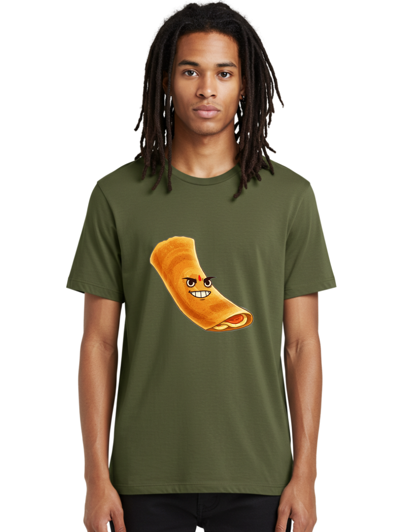 Dosa Men'S Graphic Tee, 100% Cotton, Comfortable Casual Summer Wear, Machine Washable, Cartoon Dosa, South Indian Cuisine, Masala Dosa, Traditional Food, Dosa With Filling, Authentic Indian Dish, Crispy Crepe, Flavorful Meal, Indian Breakfast Baa545