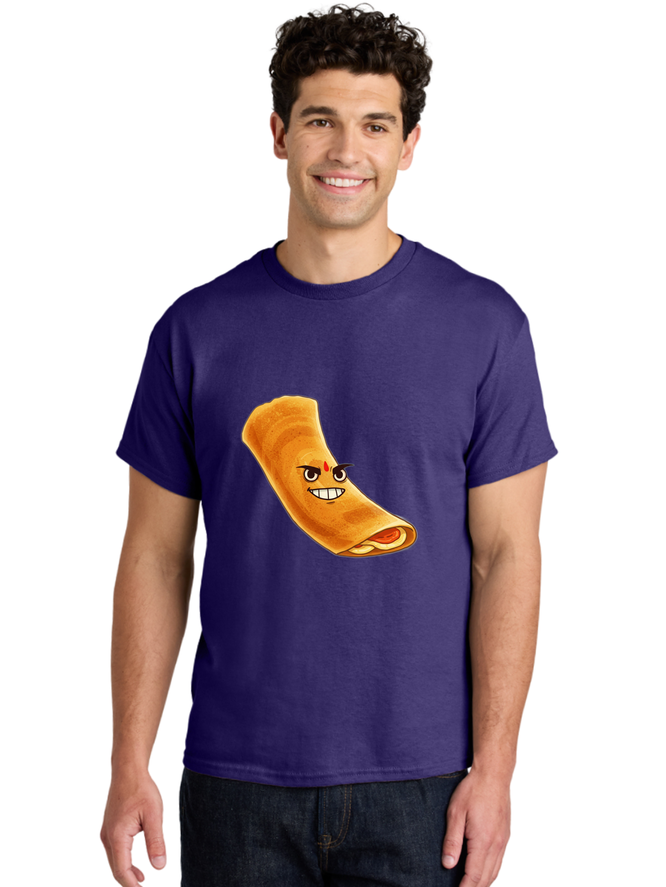 Dosa Men'S Graphic Tee, 100% Cotton, Comfortable Casual Summer Wear, Machine Washable, Cartoon Dosa, South Indian Cuisine, Masala Dosa, Traditional Food, Dosa With Filling, Authentic Indian Dish, Crispy Crepe, Flavorful Meal, Indian Breakfast Baa545