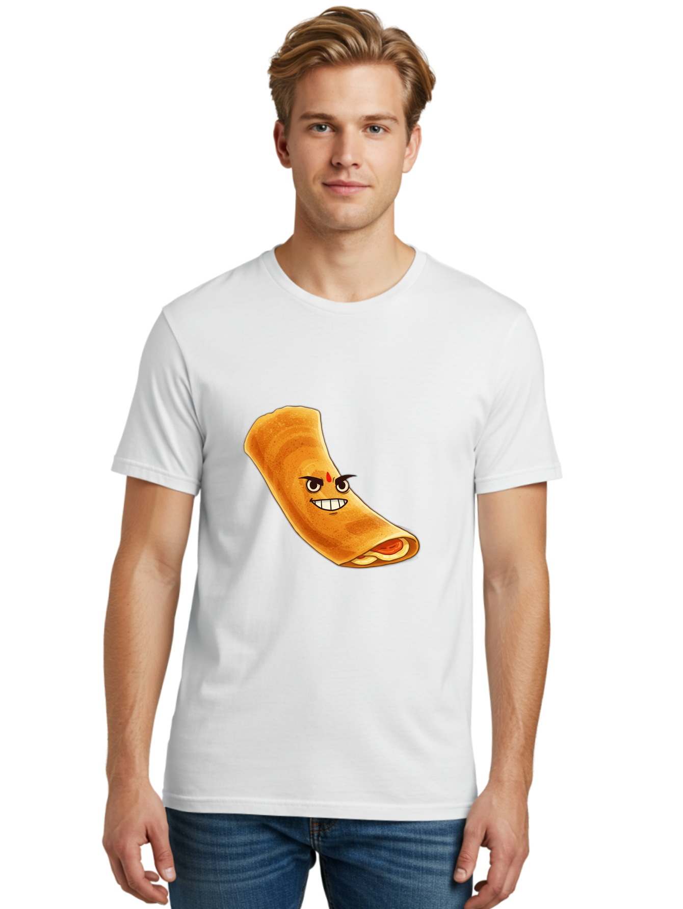 Dosa Men'S Graphic Tee, 100% Cotton, Comfortable Casual Summer Wear, Machine Washable, Cartoon Dosa, South Indian Cuisine, Masala Dosa, Traditional Food, Dosa With Filling, Authentic Indian Dish, Crispy Crepe, Flavorful Meal, Indian Breakfast Baa545