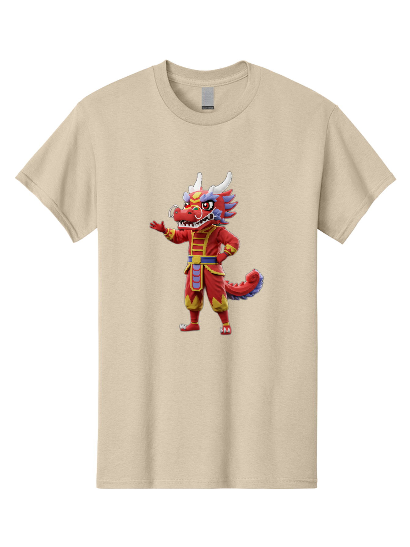 Dragon-Costume Men'S Graphic Tee, 100% Cotton, Comfortable Casual Summer Wear, Machine Washable, Cartoon Red Dragon, Dragon Costume, Chinese New Year, Red And Gold, Mythical Creature, Animated Character, Fantasy, Dragon Head, Costume Design, Baa549