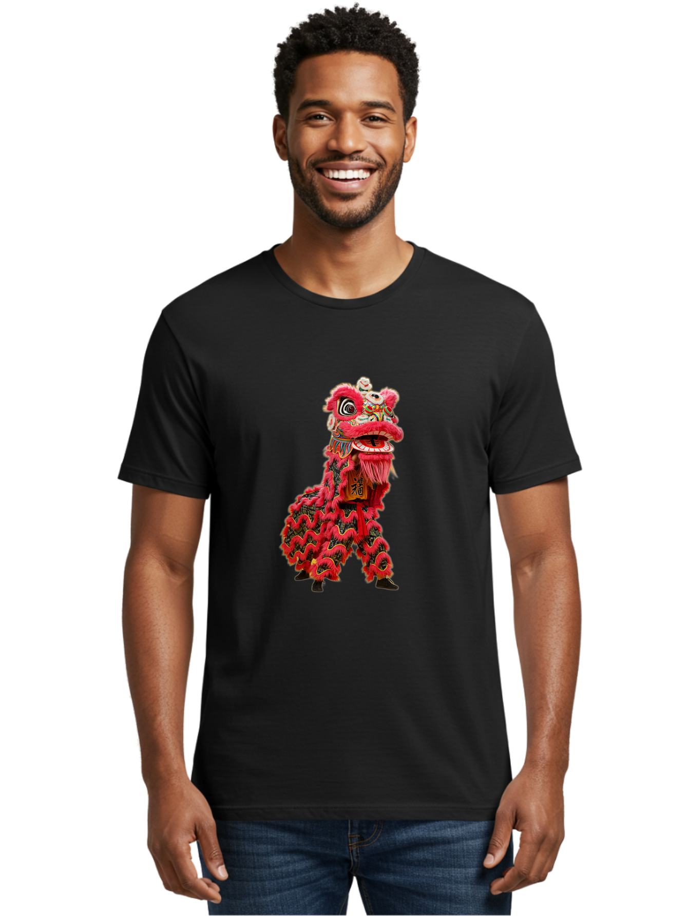 Dragon-Dance-Costume-4 Men'S Graphic Tee, 100% Cotton, Comfortable Casual Summer Wear, Machine Washable, Chinese Lion Dance, Traditional Costume, Vibrant Red Colors, Intricate Designs, Cultural Heritage, Festive Atmosphere, Lion Head, Baa555