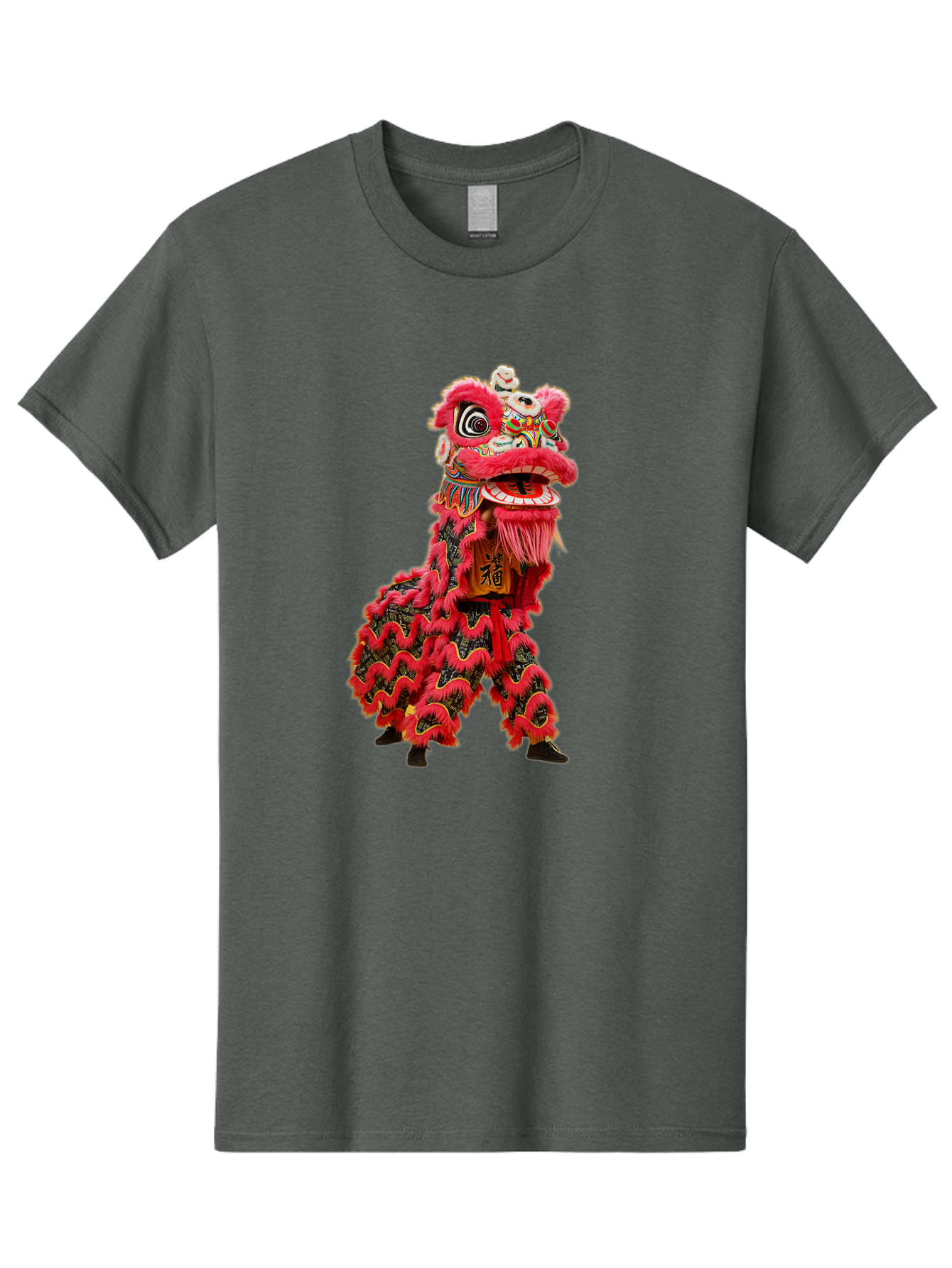 Dragon-Dance-Costume-4 Men'S Graphic Tee, 100% Cotton, Comfortable Casual Summer Wear, Machine Washable, Chinese Lion Dance, Traditional Costume, Vibrant Red Colors, Intricate Designs, Cultural Heritage, Festive Atmosphere, Lion Head, Baa555