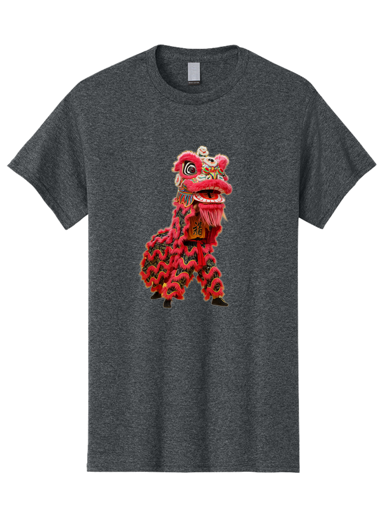 Dragon-Dance-Costume-4 Men'S Graphic Tee, 100% Cotton, Comfortable Casual Summer Wear, Machine Washable, Chinese Lion Dance, Traditional Costume, Vibrant Red Colors, Intricate Designs, Cultural Heritage, Festive Atmosphere, Lion Head, Baa555