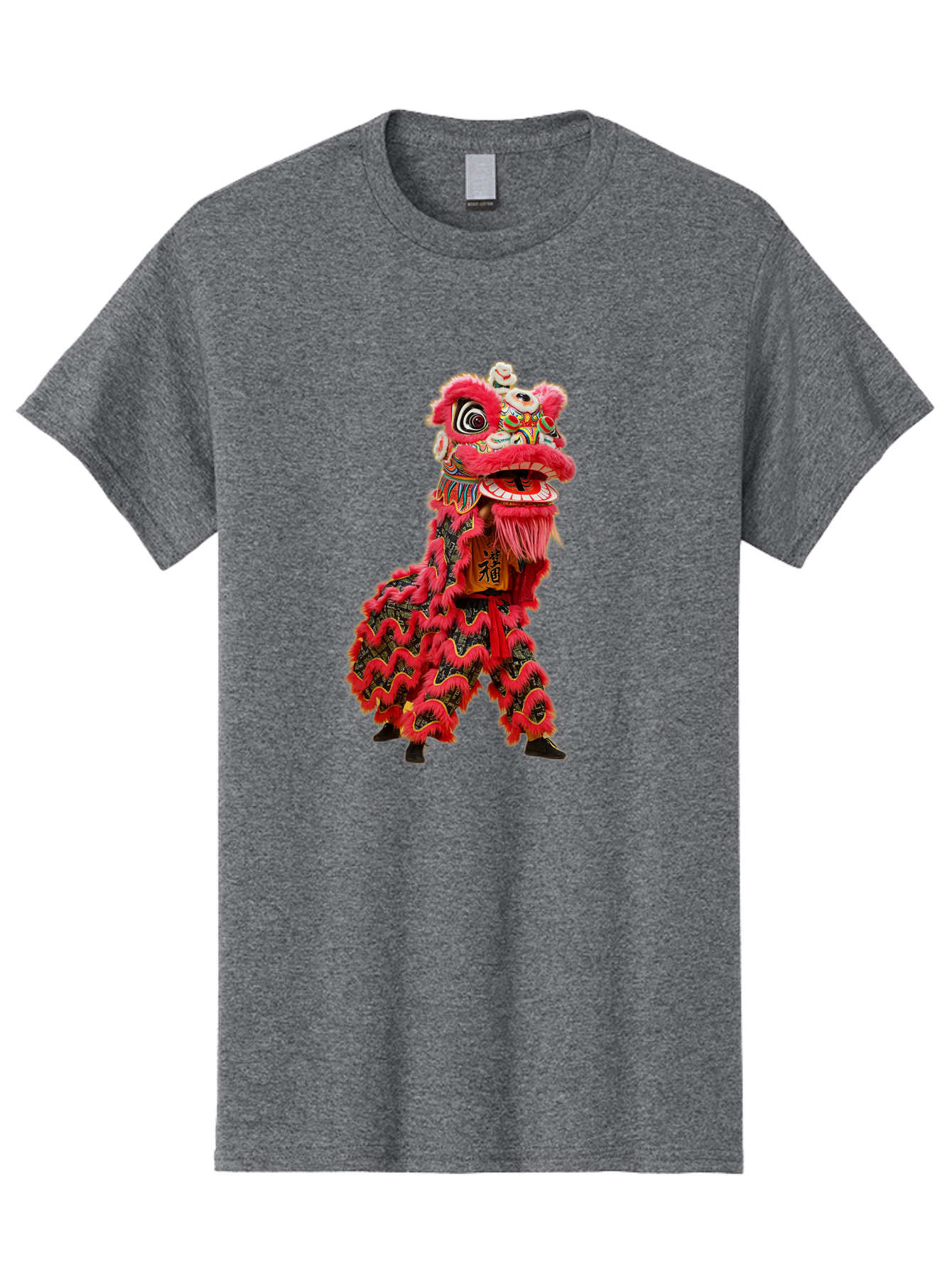 Dragon-Dance-Costume-4 Men'S Graphic Tee, 100% Cotton, Comfortable Casual Summer Wear, Machine Washable, Chinese Lion Dance, Traditional Costume, Vibrant Red Colors, Intricate Designs, Cultural Heritage, Festive Atmosphere, Lion Head, Baa555