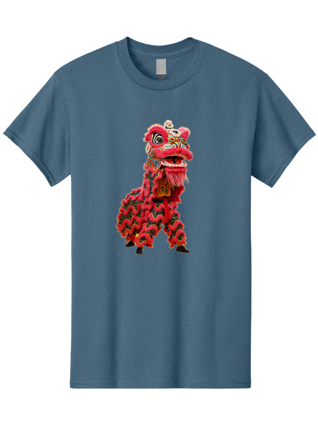 Dragon-Dance-Costume-4 Men'S Graphic Tee, 100% Cotton, Comfortable Casual Summer Wear, Machine Washable, Chinese Lion Dance, Traditional Costume, Vibrant Red Colors, Intricate Designs, Cultural Heritage, Festive Atmosphere, Lion Head, Baa555
