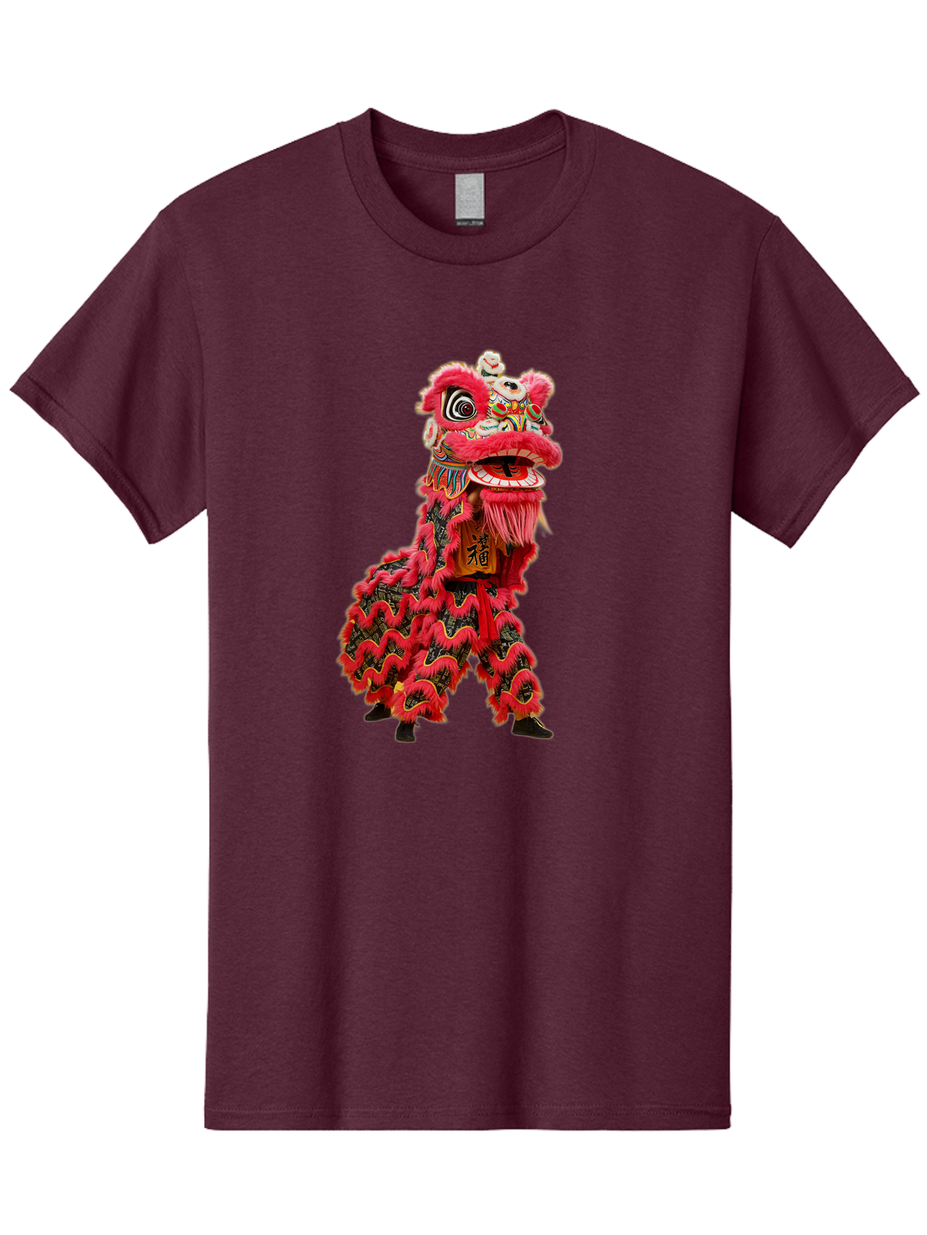 Dragon-Dance-Costume-4 Men'S Graphic Tee, 100% Cotton, Comfortable Casual Summer Wear, Machine Washable, Chinese Lion Dance, Traditional Costume, Vibrant Red Colors, Intricate Designs, Cultural Heritage, Festive Atmosphere, Lion Head, Baa555