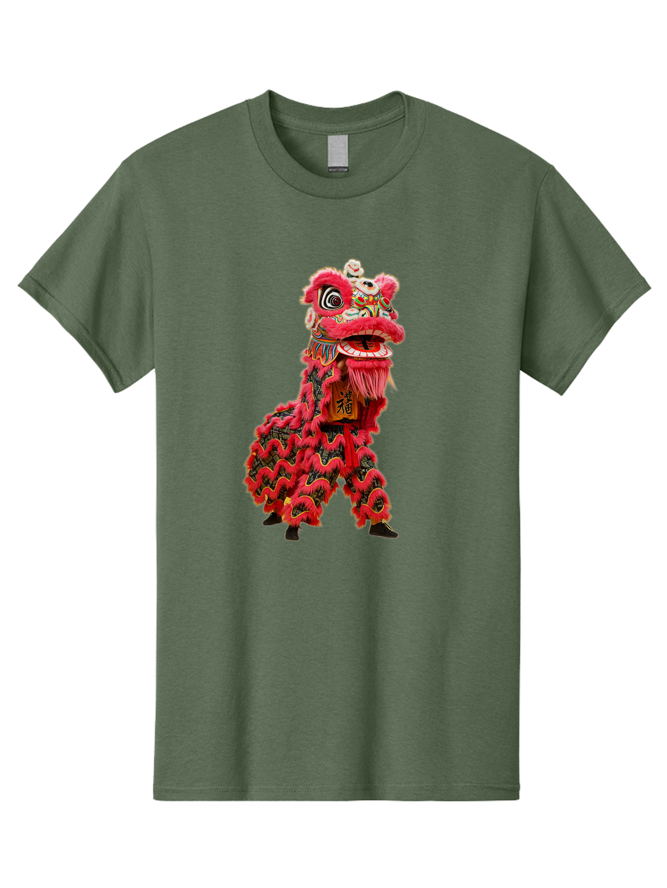 Dragon-Dance-Costume-4 Men'S Graphic Tee, 100% Cotton, Comfortable Casual Summer Wear, Machine Washable, Chinese Lion Dance, Traditional Costume, Vibrant Red Colors, Intricate Designs, Cultural Heritage, Festive Atmosphere, Lion Head, Baa555