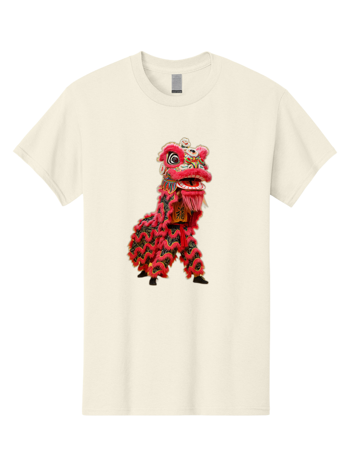 Dragon-Dance-Costume-4 Men'S Graphic Tee, 100% Cotton, Comfortable Casual Summer Wear, Machine Washable, Chinese Lion Dance, Traditional Costume, Vibrant Red Colors, Intricate Designs, Cultural Heritage, Festive Atmosphere, Lion Head, Baa555