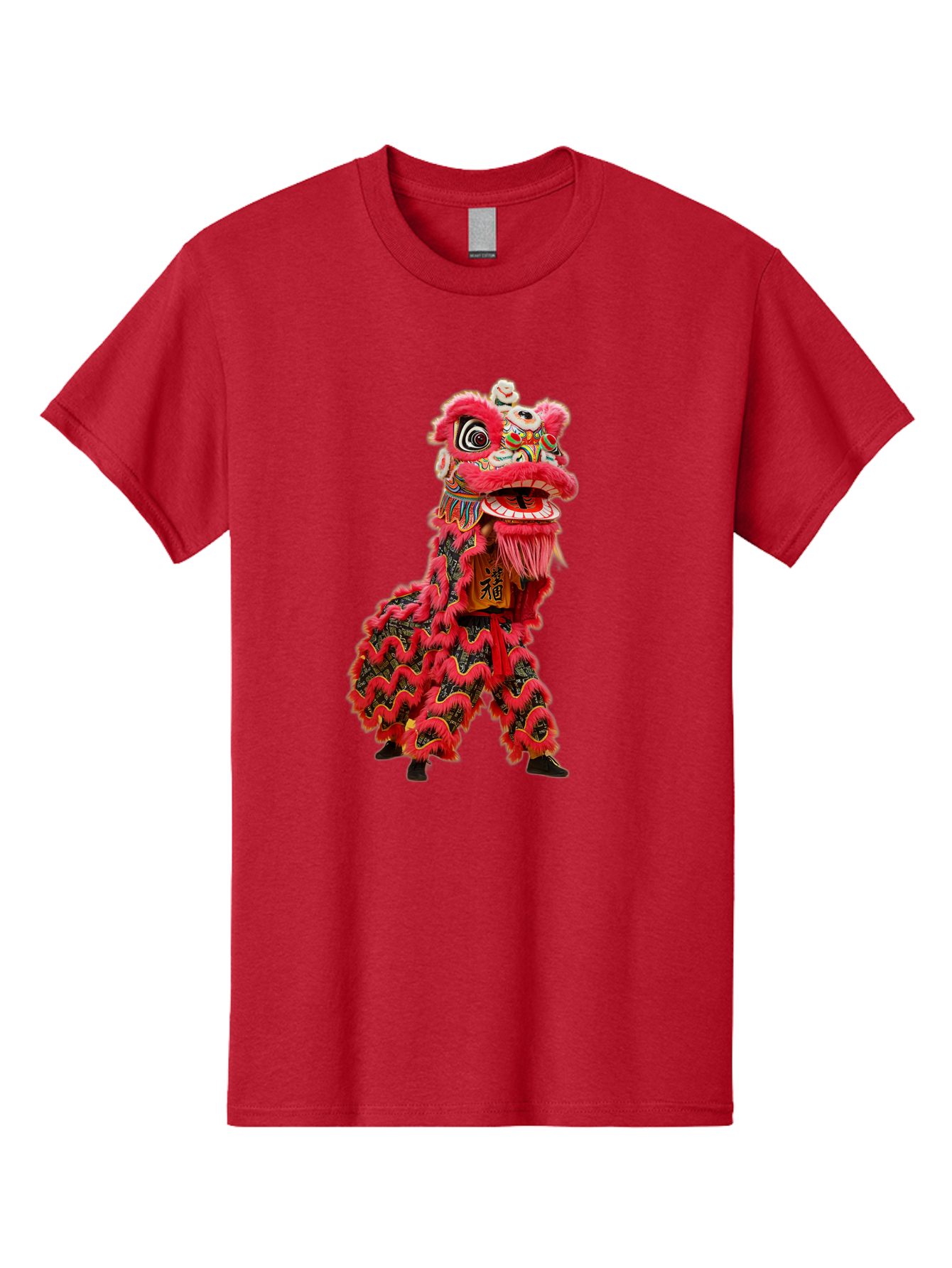 Dragon-Dance-Costume-4 Men'S Graphic Tee, 100% Cotton, Comfortable Casual Summer Wear, Machine Washable, Chinese Lion Dance, Traditional Costume, Vibrant Red Colors, Intricate Designs, Cultural Heritage, Festive Atmosphere, Lion Head, Baa555