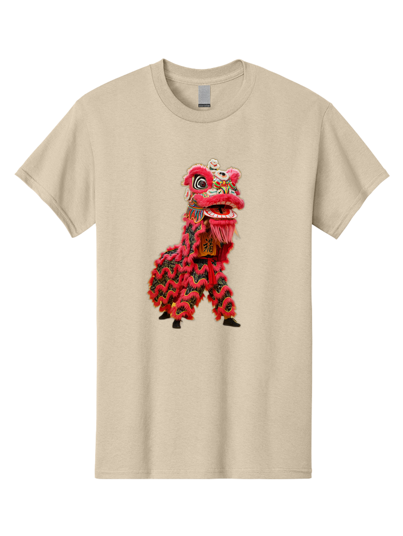 Dragon-Dance-Costume-4 Men'S Graphic Tee, 100% Cotton, Comfortable Casual Summer Wear, Machine Washable, Chinese Lion Dance, Traditional Costume, Vibrant Red Colors, Intricate Designs, Cultural Heritage, Festive Atmosphere, Lion Head, Baa555