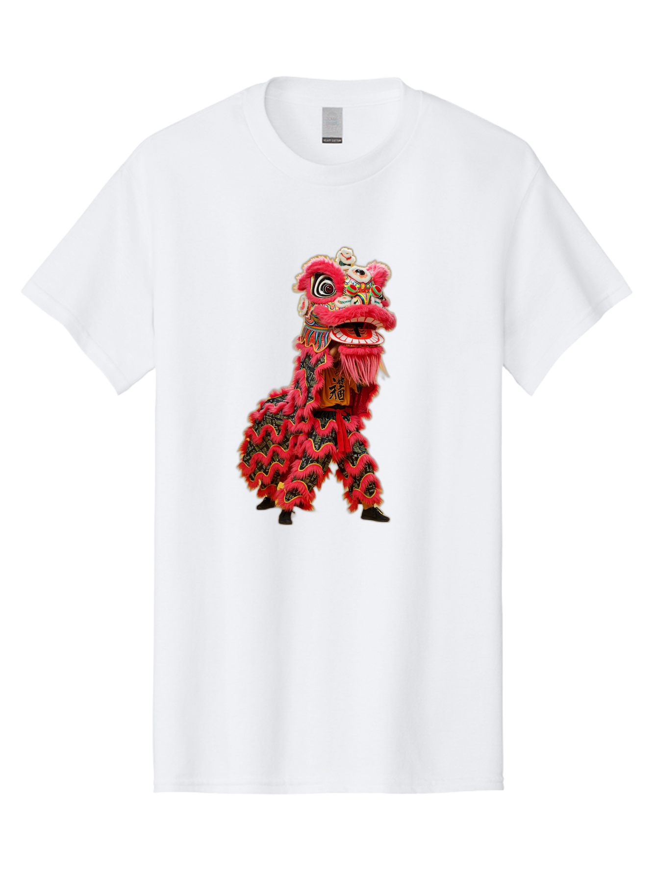 Dragon-Dance-Costume-4 Men'S Graphic Tee, 100% Cotton, Comfortable Casual Summer Wear, Machine Washable, Chinese Lion Dance, Traditional Costume, Vibrant Red Colors, Intricate Designs, Cultural Heritage, Festive Atmosphere, Lion Head, Baa555