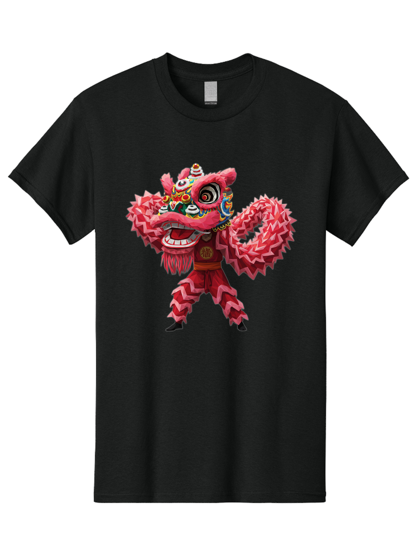 Dragon-Dance Men'S Graphic Tee, 100% Cotton, Comfortable Casual Summer Wear, Machine Washable, Traditional Lion Dance Costume, Cultural Heritage, Festive Celebration, Vibrant Red Color, Intricate Design, Dynamic Movement, Chinese Culture, Baa558