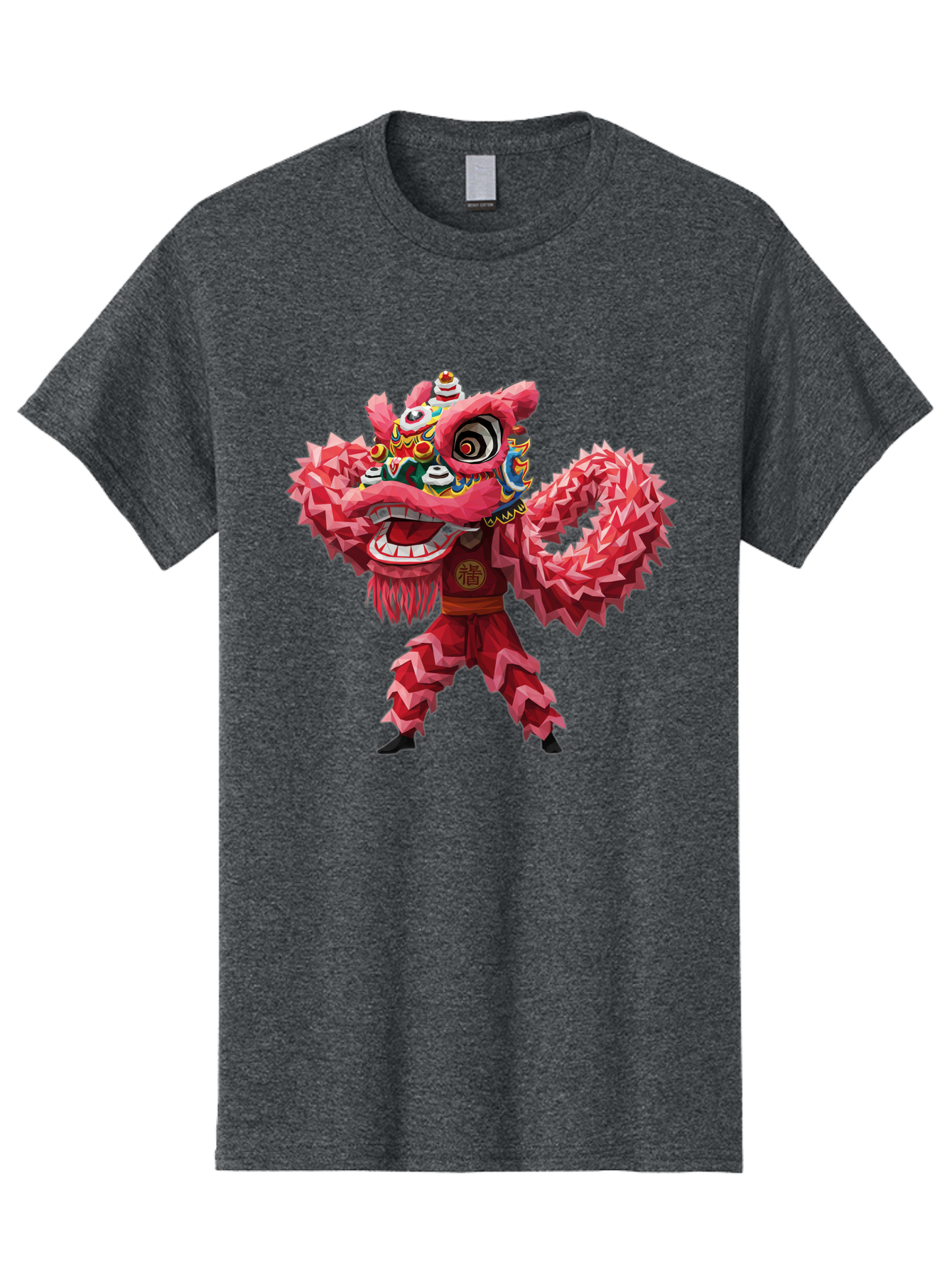 Dragon-Dance Men'S Graphic Tee, 100% Cotton, Comfortable Casual Summer Wear, Machine Washable, Traditional Lion Dance Costume, Cultural Heritage, Festive Celebration, Vibrant Red Color, Intricate Design, Dynamic Movement, Chinese Culture, Baa558