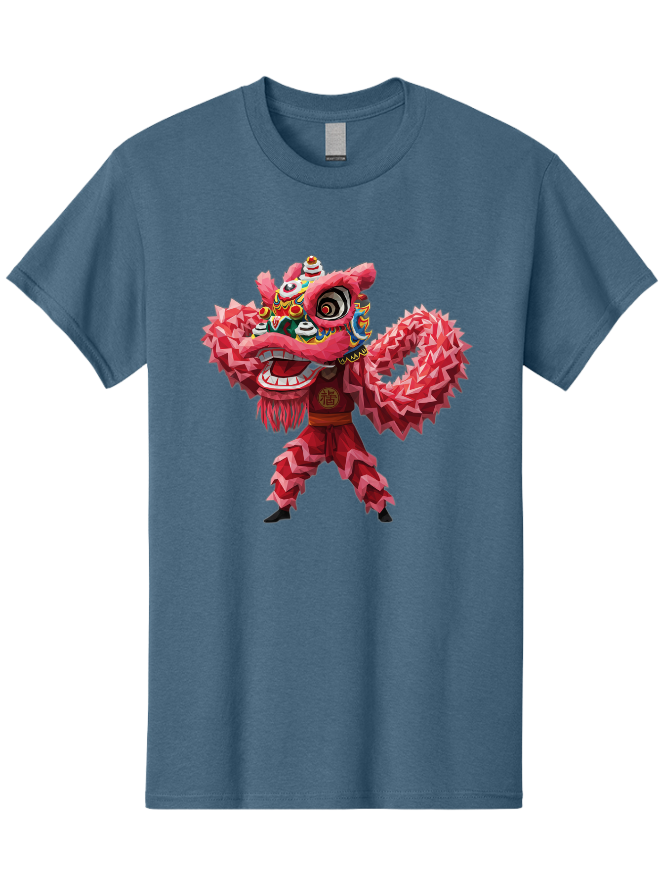 Dragon-Dance Men'S Graphic Tee, 100% Cotton, Comfortable Casual Summer Wear, Machine Washable, Traditional Lion Dance Costume, Cultural Heritage, Festive Celebration, Vibrant Red Color, Intricate Design, Dynamic Movement, Chinese Culture, Baa558