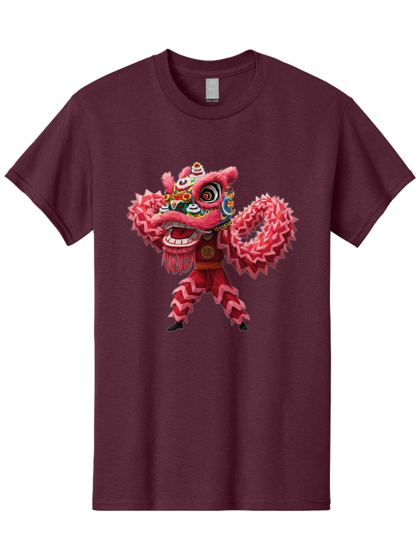 Dragon-Dance Men'S Graphic Tee, 100% Cotton, Comfortable Casual Summer Wear, Machine Washable, Traditional Lion Dance Costume, Cultural Heritage, Festive Celebration, Vibrant Red Color, Intricate Design, Dynamic Movement, Chinese Culture, Baa558