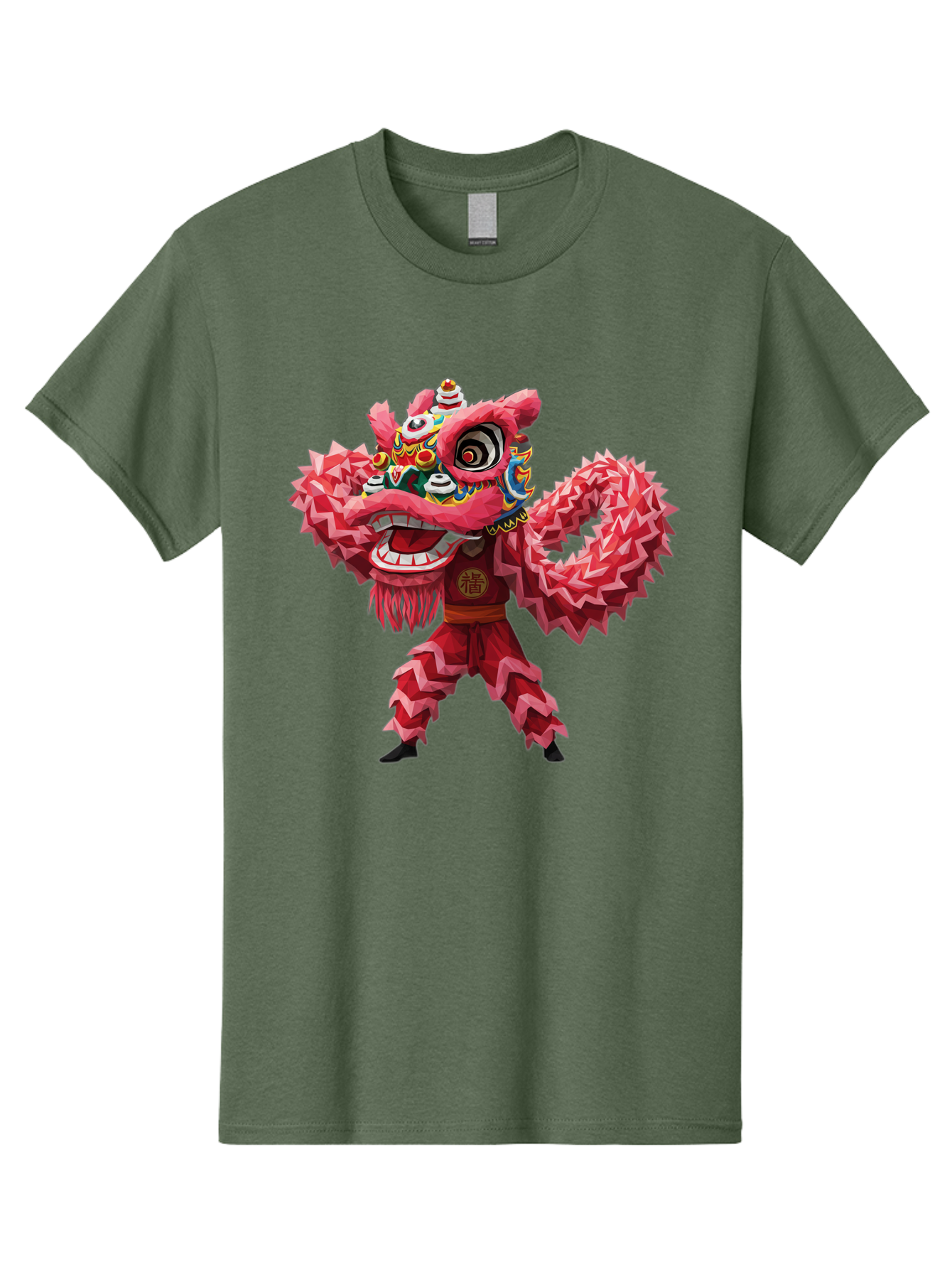 Dragon-Dance Men'S Graphic Tee, 100% Cotton, Comfortable Casual Summer Wear, Machine Washable, Traditional Lion Dance Costume, Cultural Heritage, Festive Celebration, Vibrant Red Color, Intricate Design, Dynamic Movement, Chinese Culture, Baa558