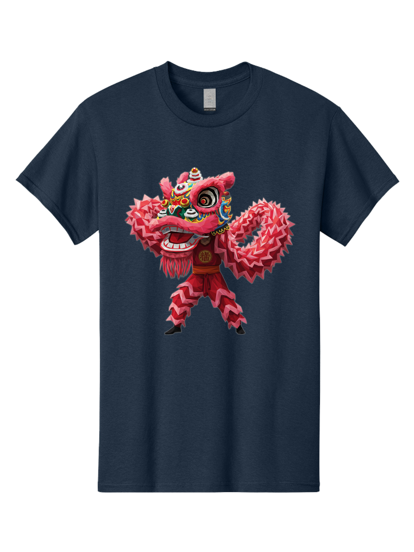 Dragon-Dance Men'S Graphic Tee, 100% Cotton, Comfortable Casual Summer Wear, Machine Washable, Traditional Lion Dance Costume, Cultural Heritage, Festive Celebration, Vibrant Red Color, Intricate Design, Dynamic Movement, Chinese Culture, Baa558