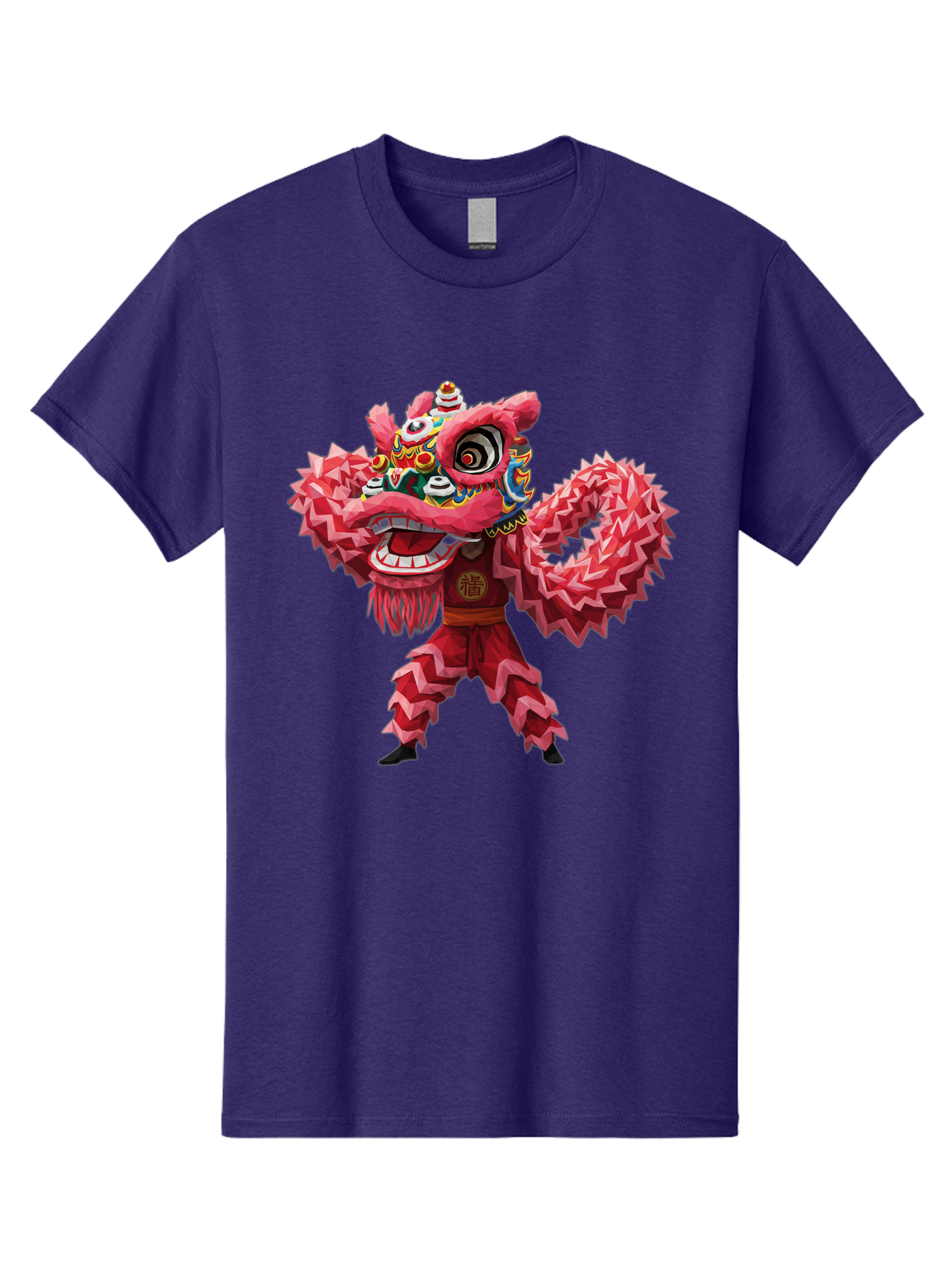 Dragon-Dance Men'S Graphic Tee, 100% Cotton, Comfortable Casual Summer Wear, Machine Washable, Traditional Lion Dance Costume, Cultural Heritage, Festive Celebration, Vibrant Red Color, Intricate Design, Dynamic Movement, Chinese Culture, Baa558