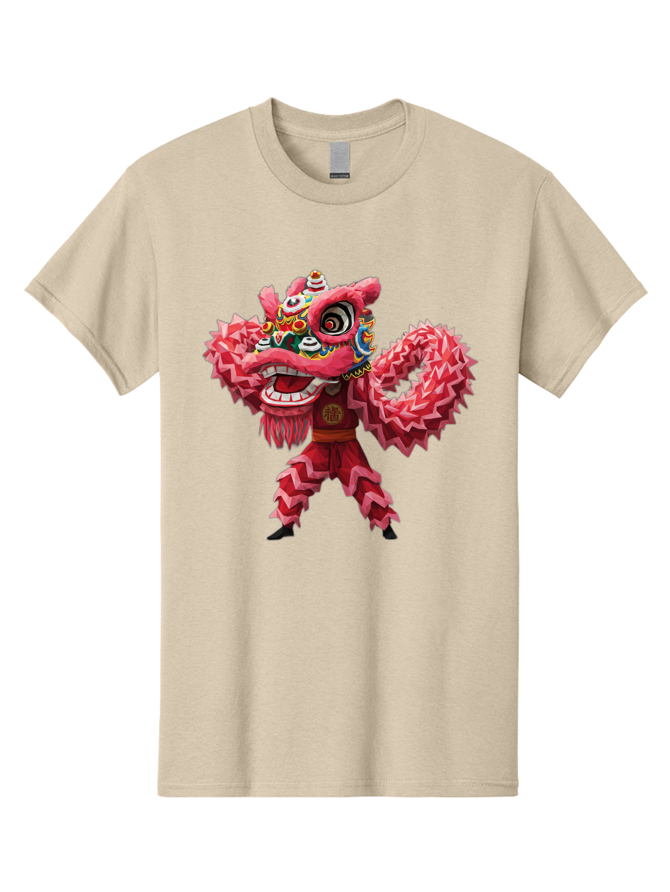 Dragon-Dance Men'S Graphic Tee, 100% Cotton, Comfortable Casual Summer Wear, Machine Washable, Traditional Lion Dance Costume, Cultural Heritage, Festive Celebration, Vibrant Red Color, Intricate Design, Dynamic Movement, Chinese Culture, Baa558