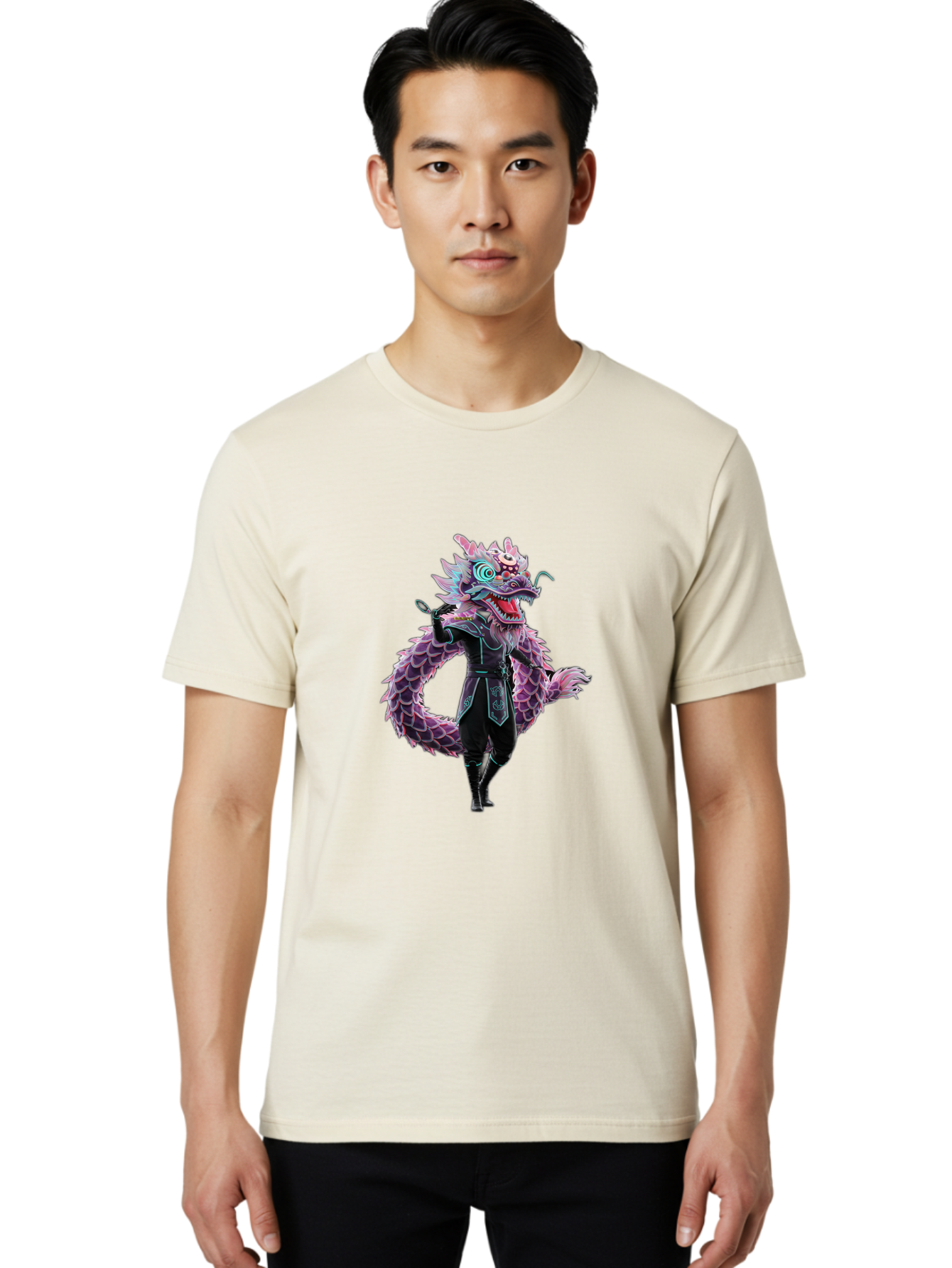 Dragon-Headed-Humanoid Men'S Graphic Tee, 100% Cotton, Comfortable Casual Summer Wear, Machine Washable, Fantasy Dragon Costume, Purple Scales, Ninja Outfit, Martial Arts Pose, Glowing Eyes, Futuristic Design, Mystical Creature, Anime Style, Baa560