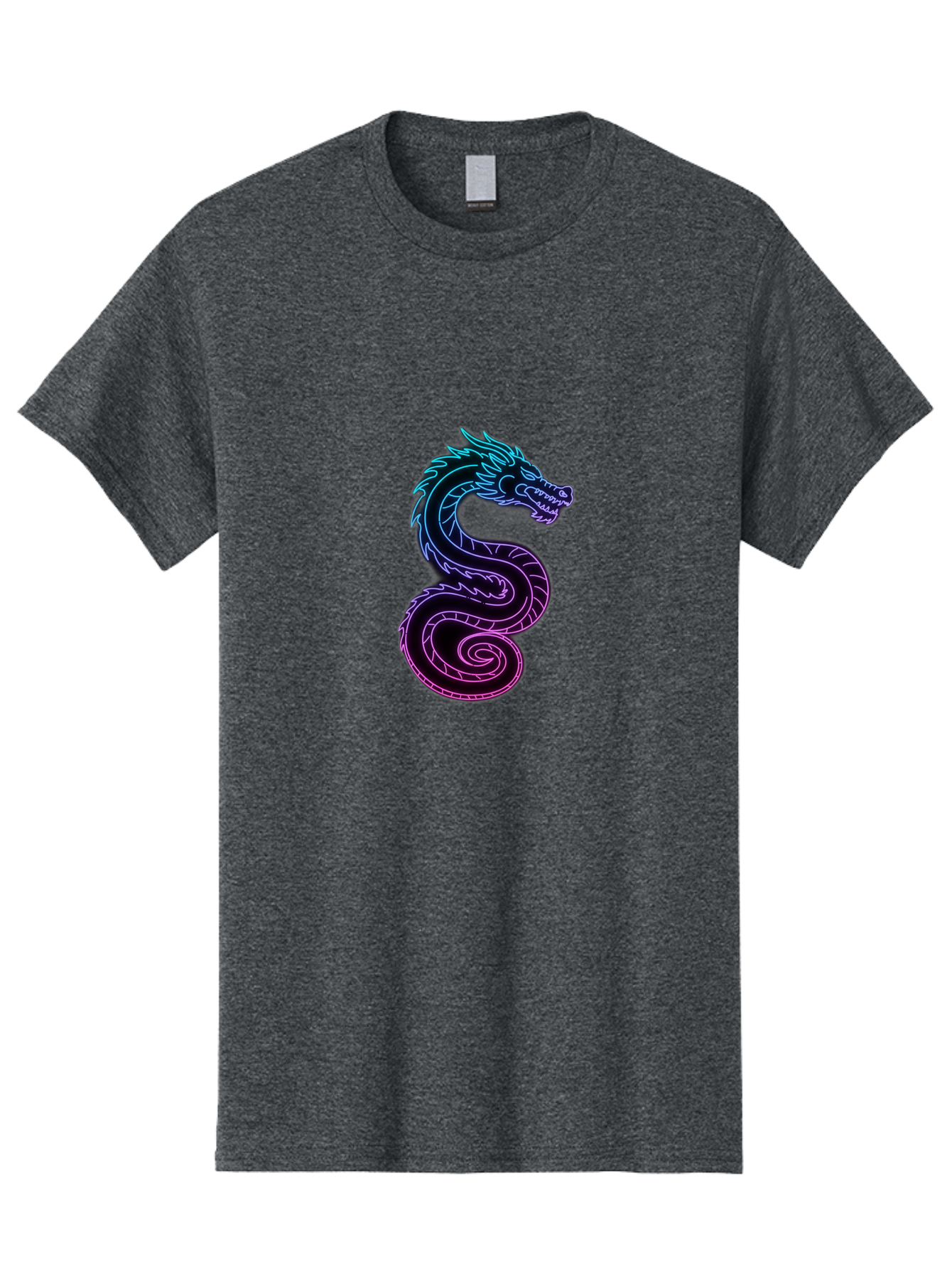 Dragon-Icon Men'S Graphic Tee, 100% Cotton, Comfortable Casual Summer Wear, Machine Washable, Purple And Blue Neon Dragon, Coiled Serpent, Mythical Creature, Fantasy Art, Glowing Neon, Vibrant Colors, Abstract Design, Stylized Dragon Head, Baa561