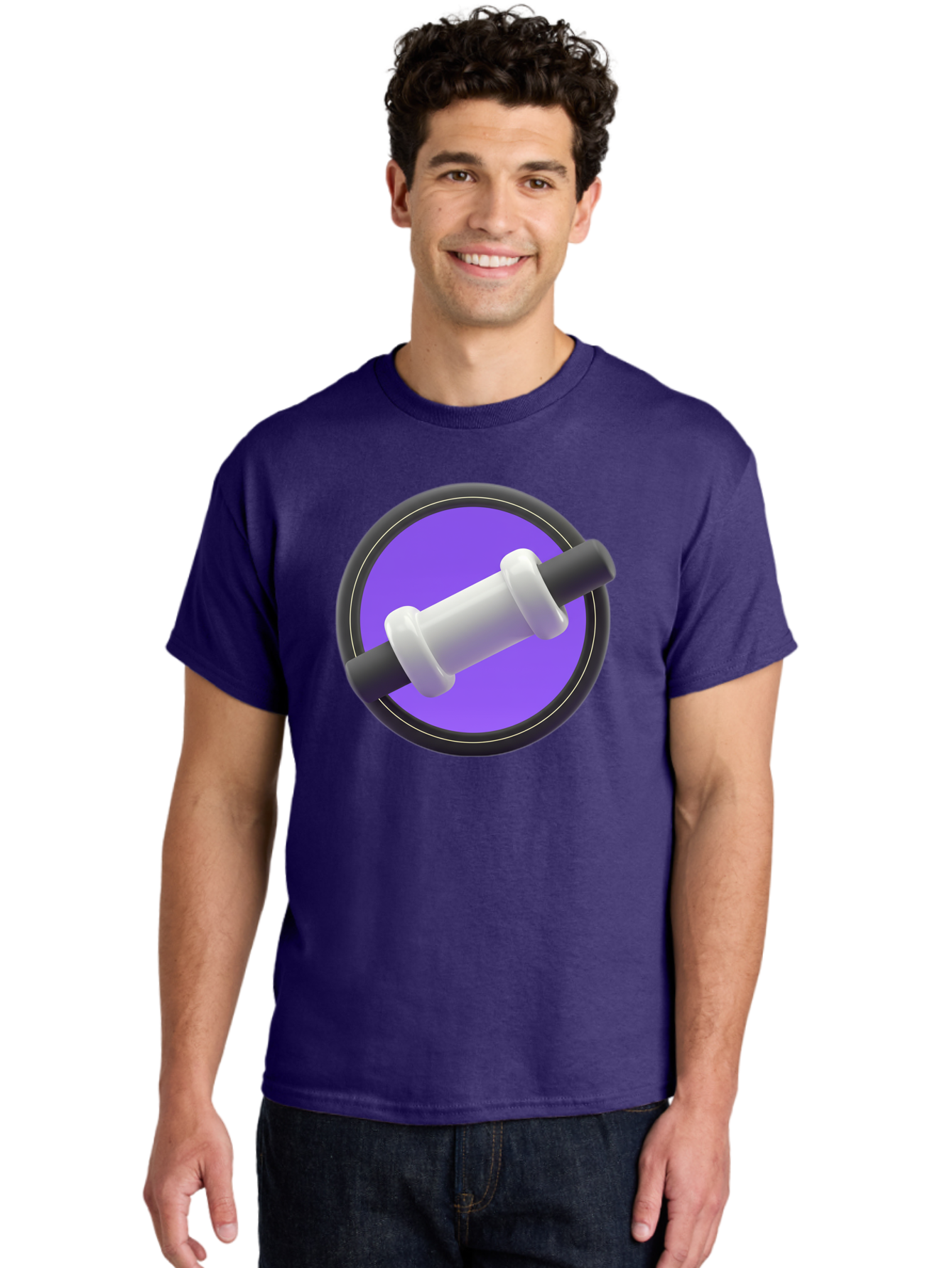 Dumbbell Men'S Graphic Tee, 100% Cotton, Comfortable Casual Summer Wear, Machine Washable, Dumbbell, Fitness Equipment, Strength Training, Weightlifting, Exercise, Workout, Gym, Fitness, Purple Icon, 3D Rendering Baa567