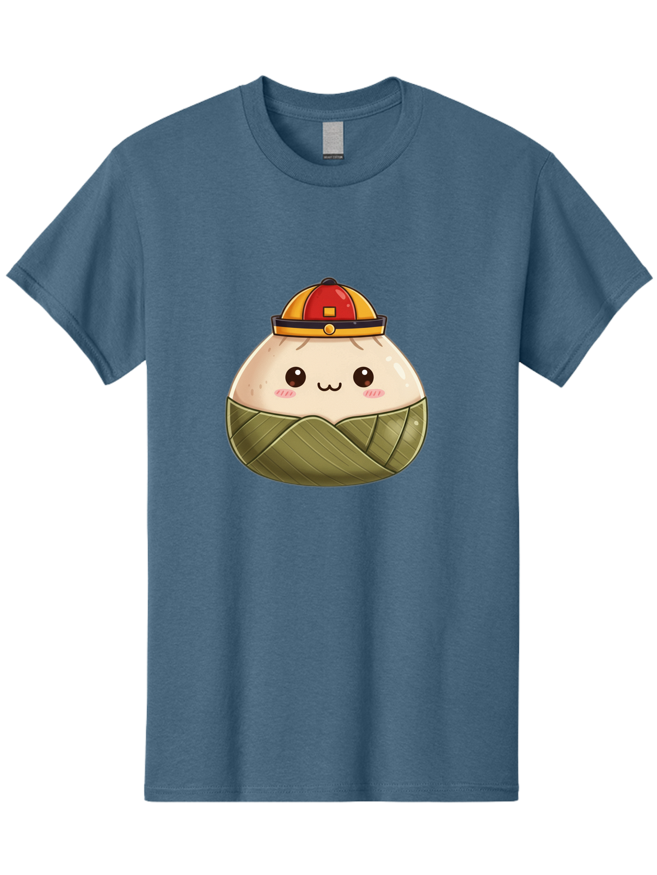 Dumpling-In-Firefighter-Hat Men'S Graphic Tee, 100% Cotton, Comfortable Casual Summer Wear, Machine Washable, Cartoon Baozi, Firefighter Hat, Red And Yellow, Cute Character, Steamed Bun, Kawaii Food, Chinese Cuisine, Adorable Illustration, Baa569