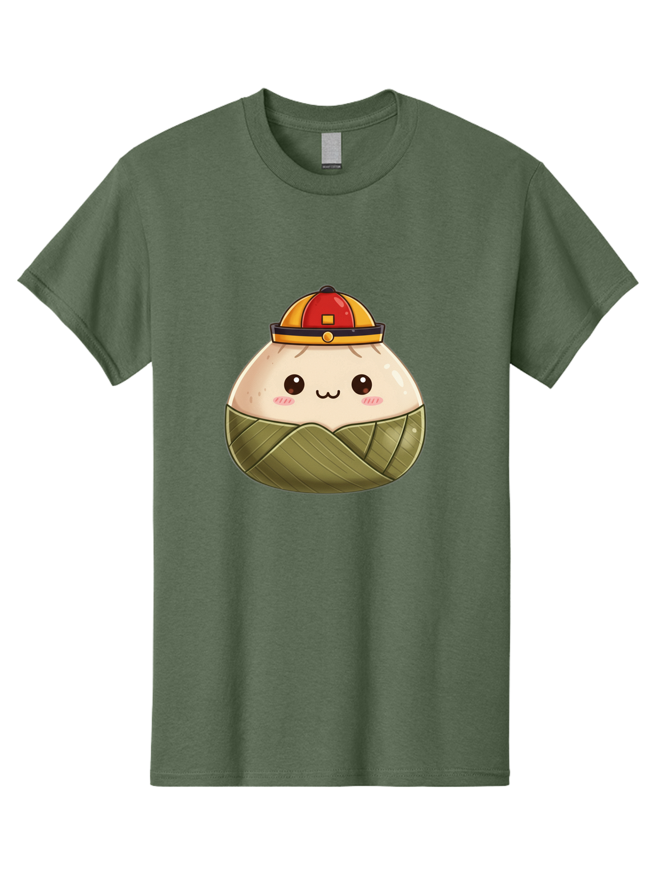Dumpling-In-Firefighter-Hat Men'S Graphic Tee, 100% Cotton, Comfortable Casual Summer Wear, Machine Washable, Cartoon Baozi, Firefighter Hat, Red And Yellow, Cute Character, Steamed Bun, Kawaii Food, Chinese Cuisine, Adorable Illustration, Baa569