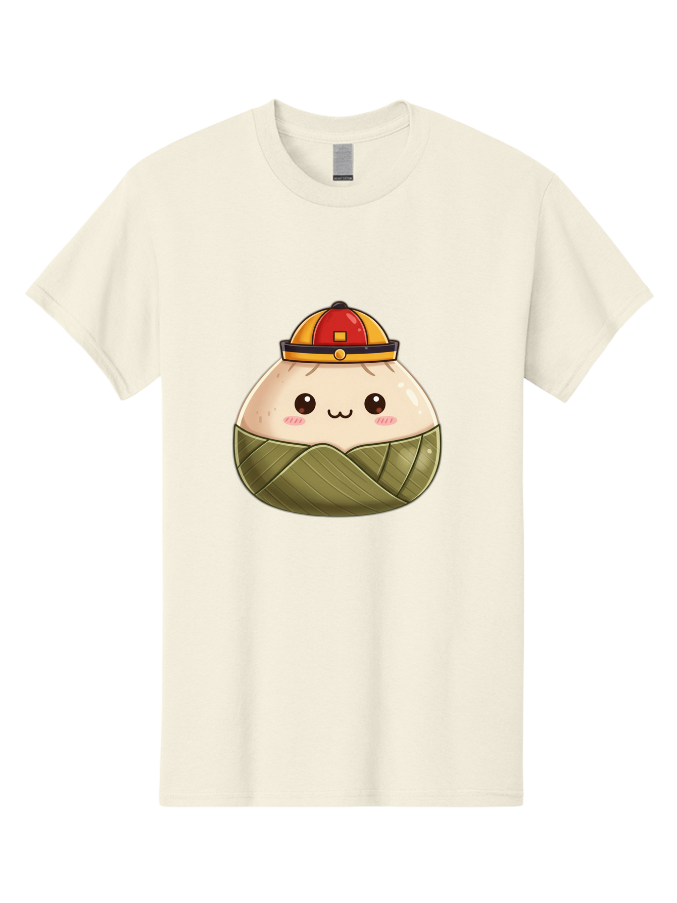 Dumpling-In-Firefighter-Hat Men'S Graphic Tee, 100% Cotton, Comfortable Casual Summer Wear, Machine Washable, Cartoon Baozi, Firefighter Hat, Red And Yellow, Cute Character, Steamed Bun, Kawaii Food, Chinese Cuisine, Adorable Illustration, Baa569