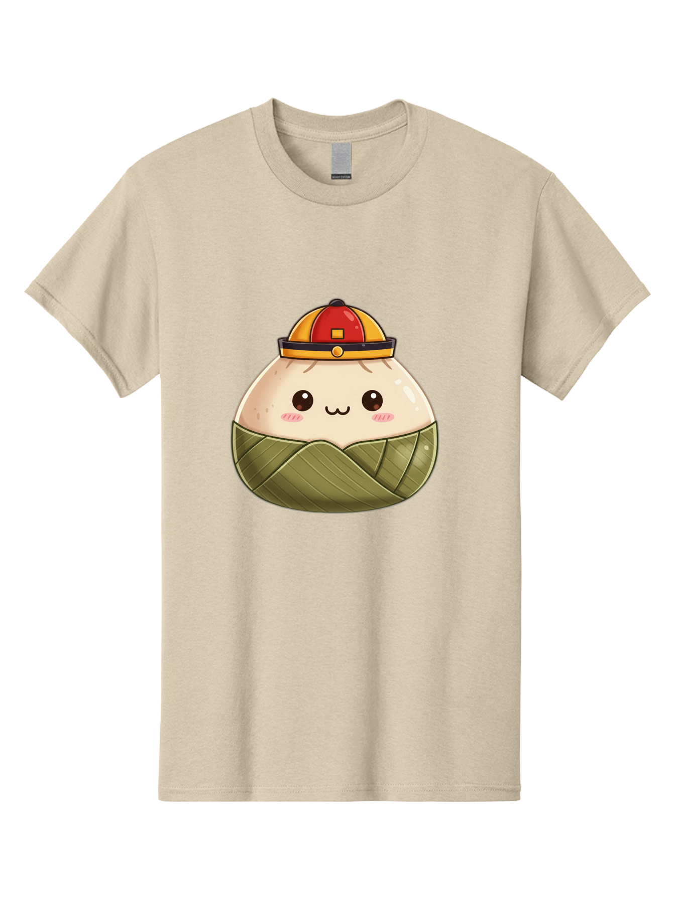 Dumpling-In-Firefighter-Hat Men'S Graphic Tee, 100% Cotton, Comfortable Casual Summer Wear, Machine Washable, Cartoon Baozi, Firefighter Hat, Red And Yellow, Cute Character, Steamed Bun, Kawaii Food, Chinese Cuisine, Adorable Illustration, Baa569