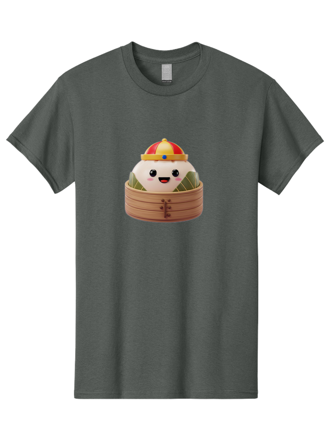 Dumpling-King Men'S Graphic Tee, 100% Cotton, Comfortable Casual Summer Wear, Machine Washable, Cartoon Dumpling, Chinese Cuisine, Steamed Bun, Bamboo Steamer, Happy Face, Kawaii Culture, Foodie Art, Adorable Character, Dumpling King Baa570